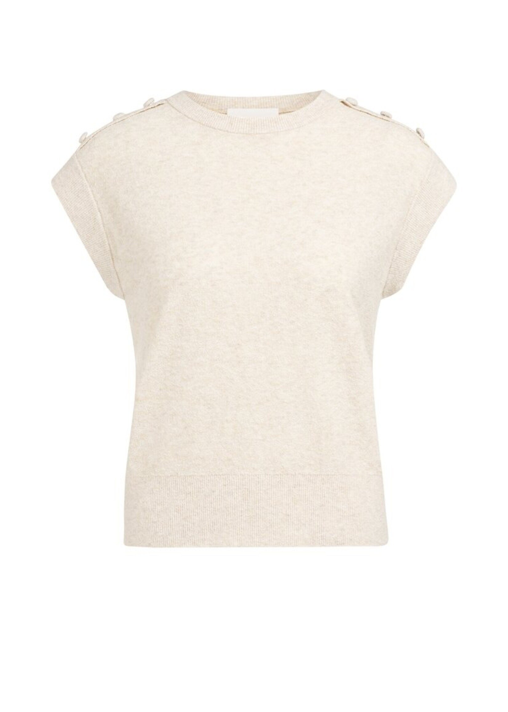 Yaya Yaya, Mouwloze trui met knoopdetails op de schouders, Creme beige, size: