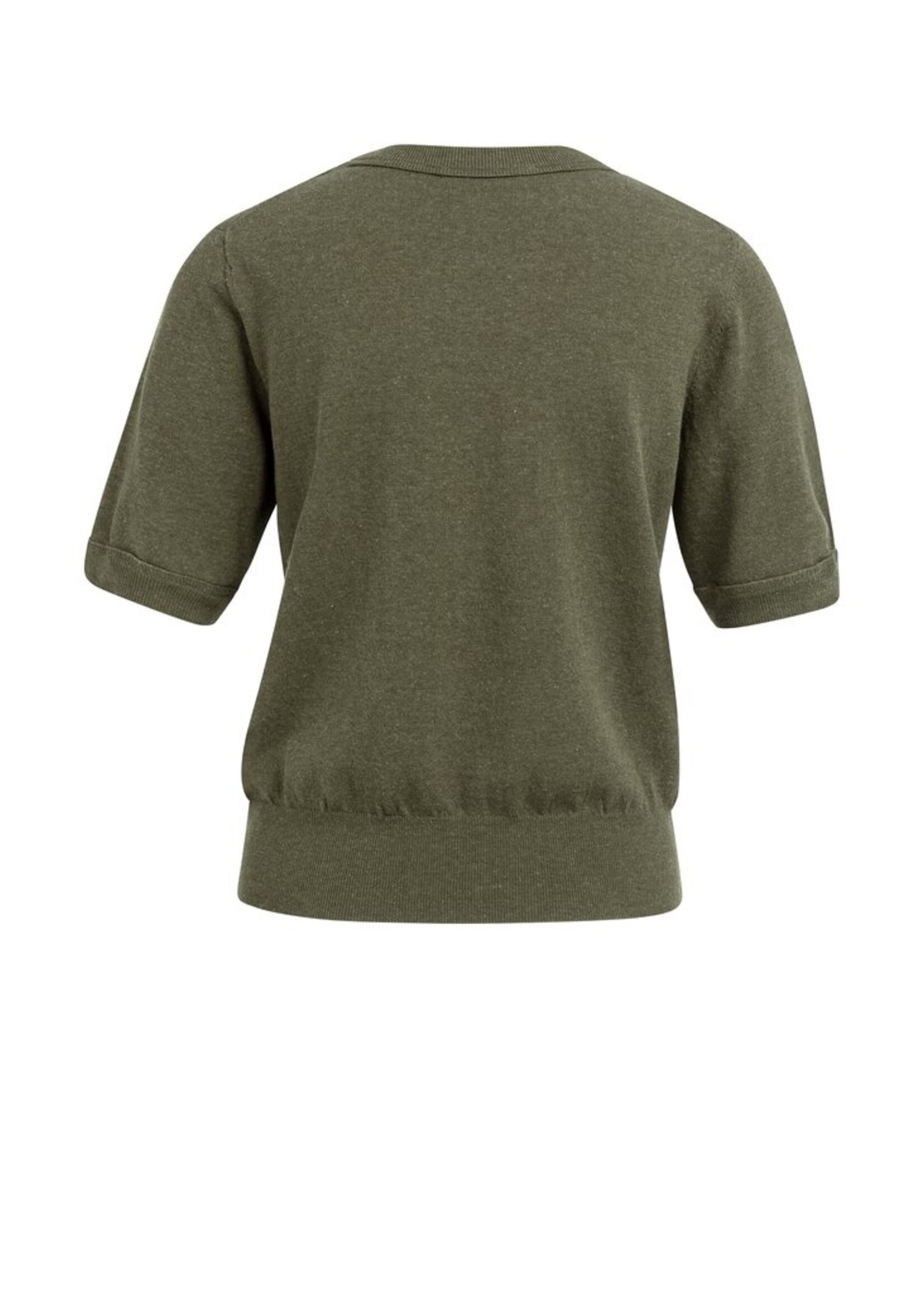 Yaya Yaya, Gebreide top met korte mouwen en ribboorden, Army green, Size: