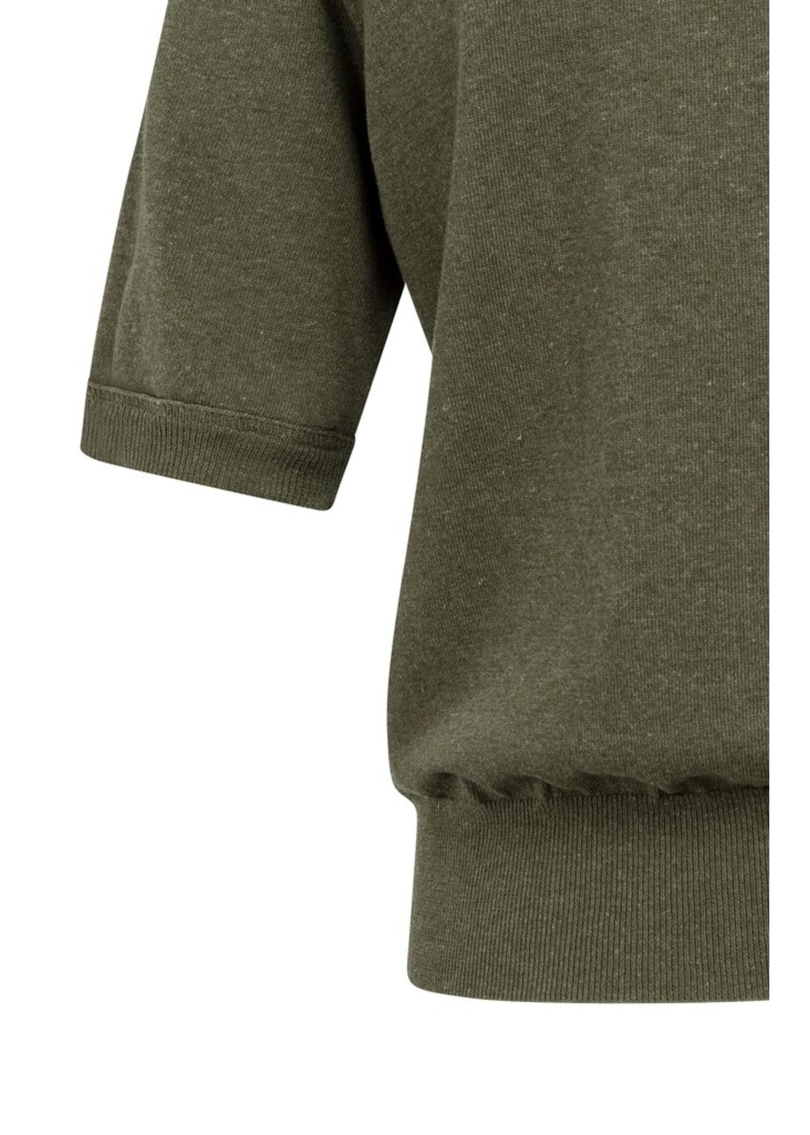 Yaya Yaya, Gebreide top met korte mouwen en ribboorden, Army green, Size: