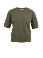 Yaya Yaya, Gebreide top met korte mouwen en ribboorden, Army green, Size: