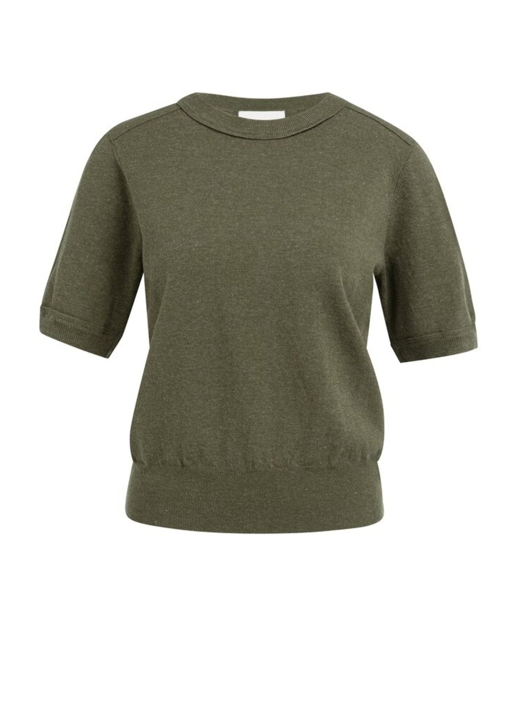 Yaya Yaya, Gebreide top met korte mouwen en ribboorden, Army green, Size: