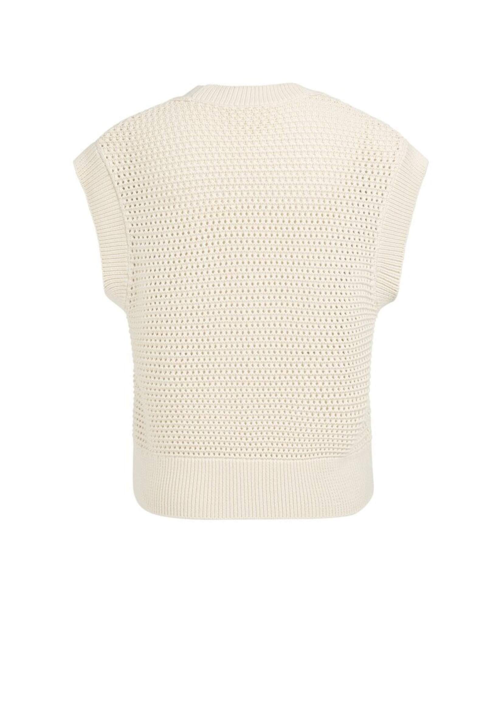 Yaya Yaya, Mouwloos grofgebreid vest met rits en opengewerkt patroon, Creme beige, Size:
