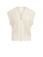 Yaya Yaya, Mouwloos grofgebreid vest met rits en opengewerkt patroon, Creme beige, Size: