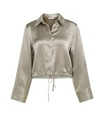 Yaya Yaya, Satijnen blouse met trekkoordzoom, Crockery brown, Size: