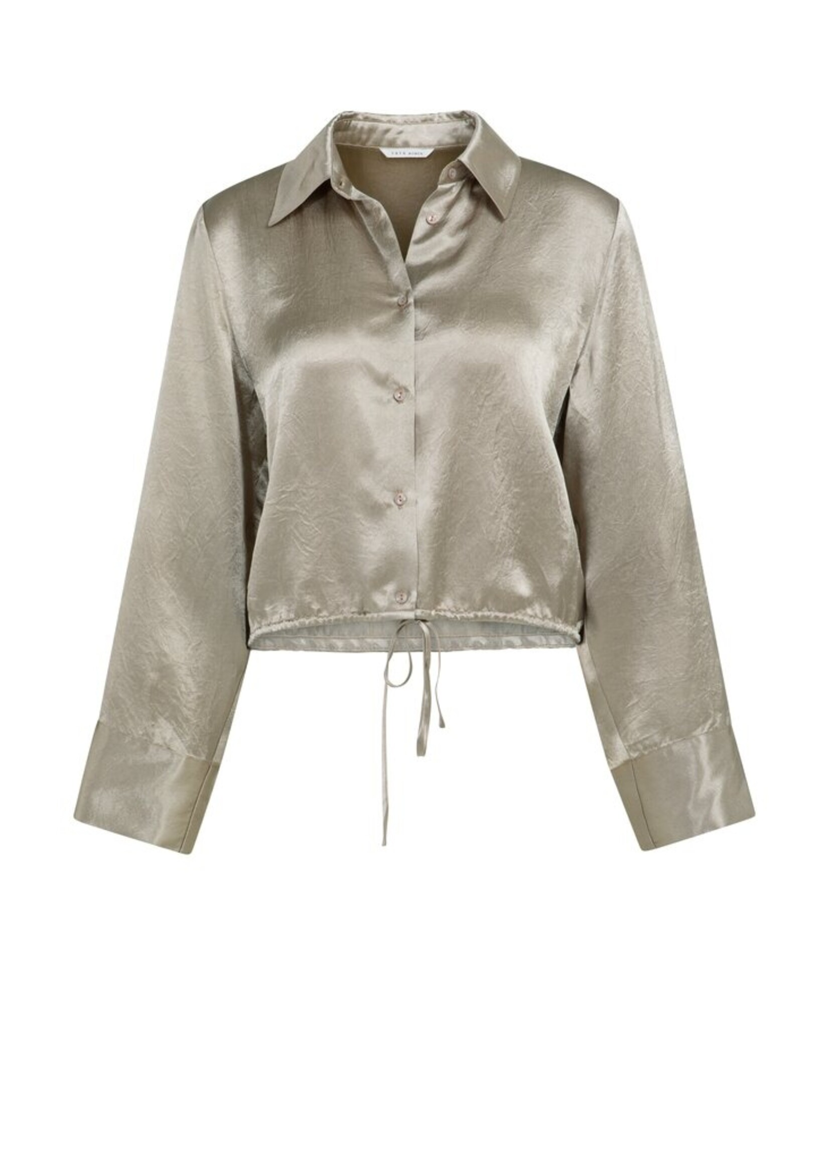 Yaya Yaya, Satijnen blouse met trekkoordzoom, Crockery brown, Size: