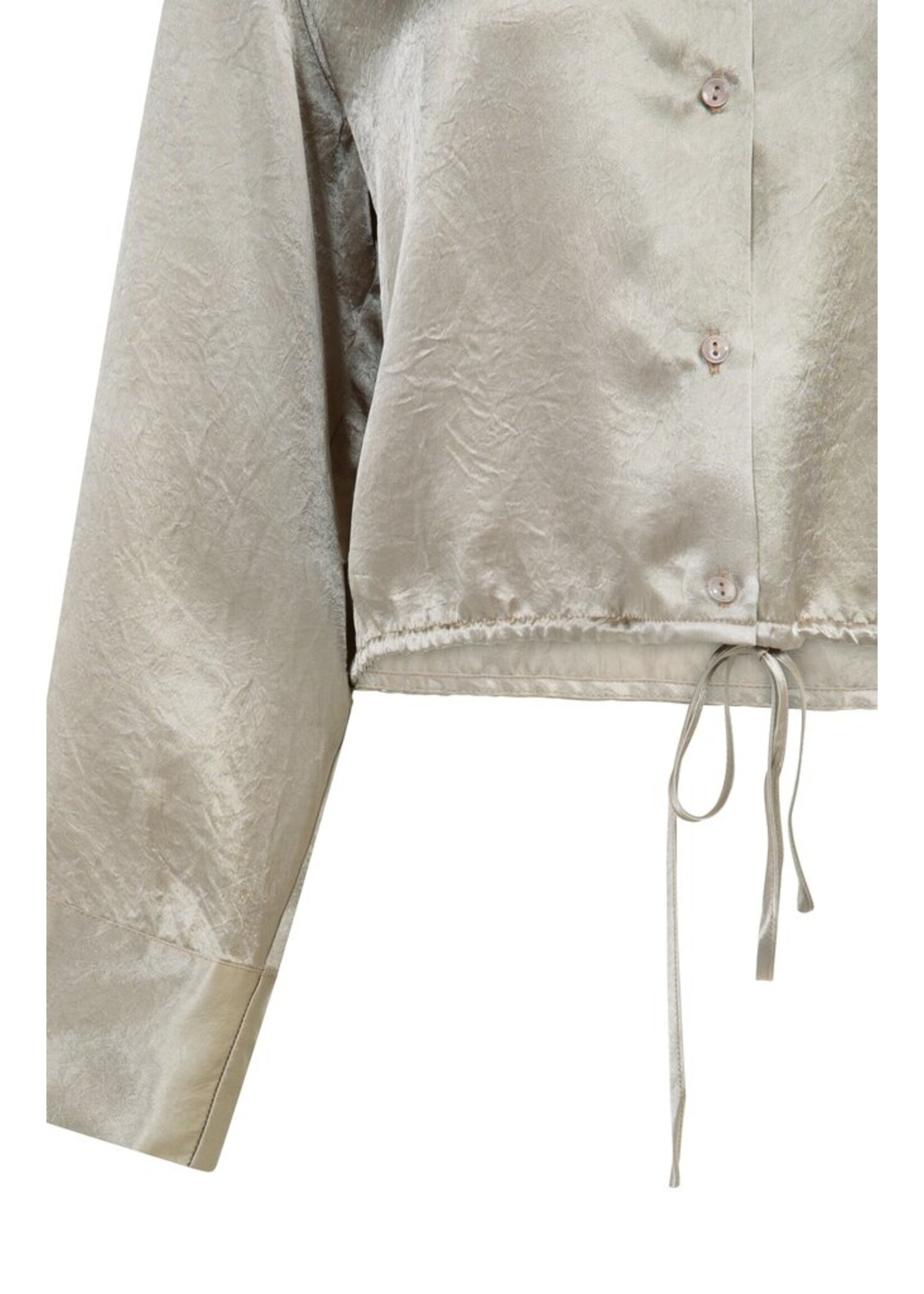 Yaya Yaya, Satijnen blouse met trekkoordzoom, Crockery brown, Size: