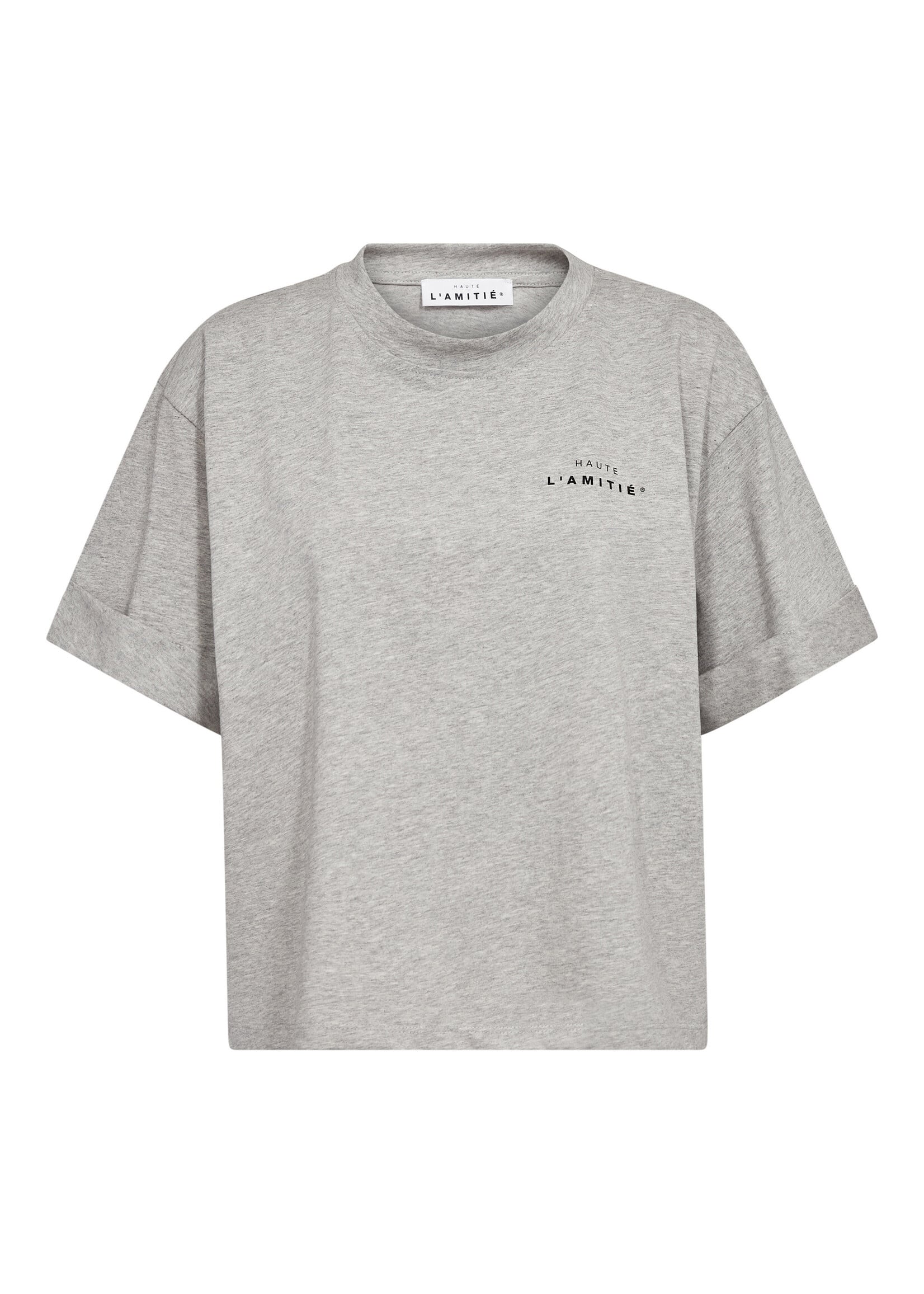 Haute L'amitie Haute L'amitie, HL Crew Neck Crop Tee, Grey melange, Size: