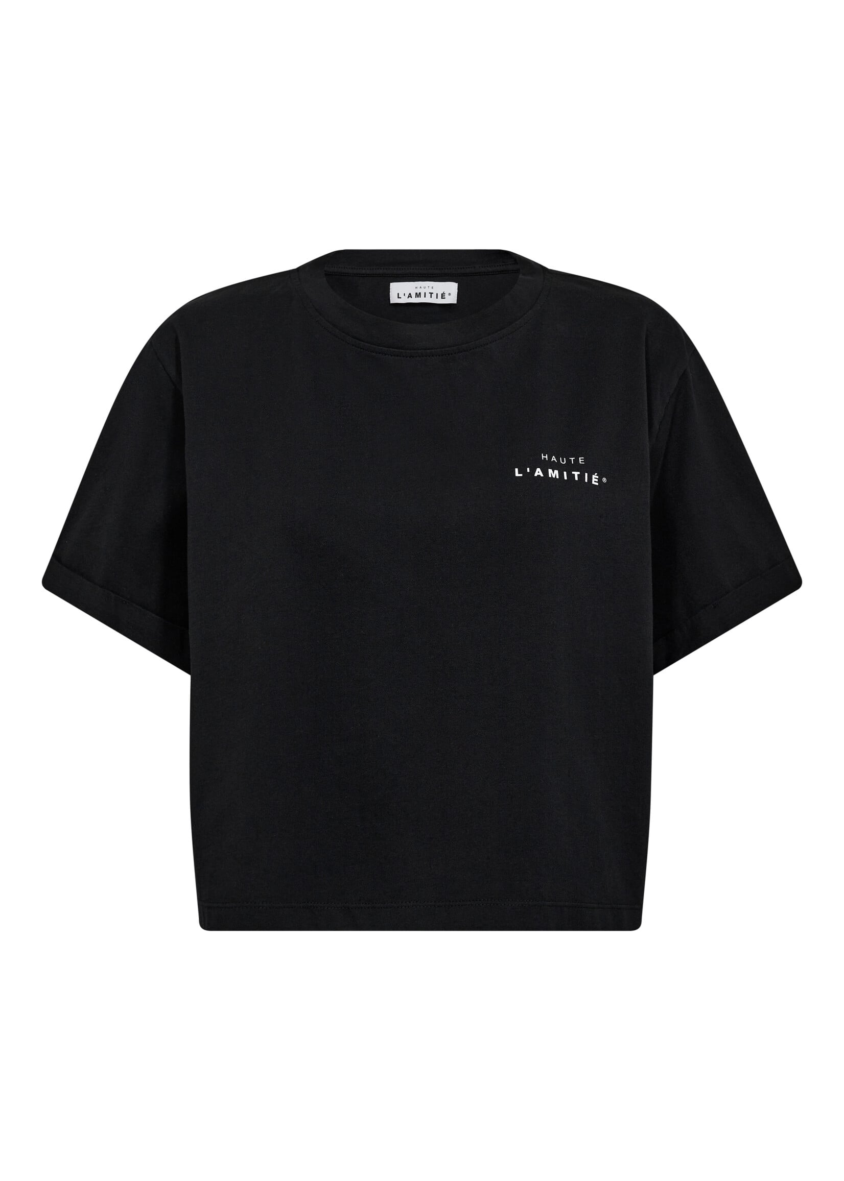 Haute L'amitie Haute L'amitie, HL Crew Neck Crop Tee, Black, Size: