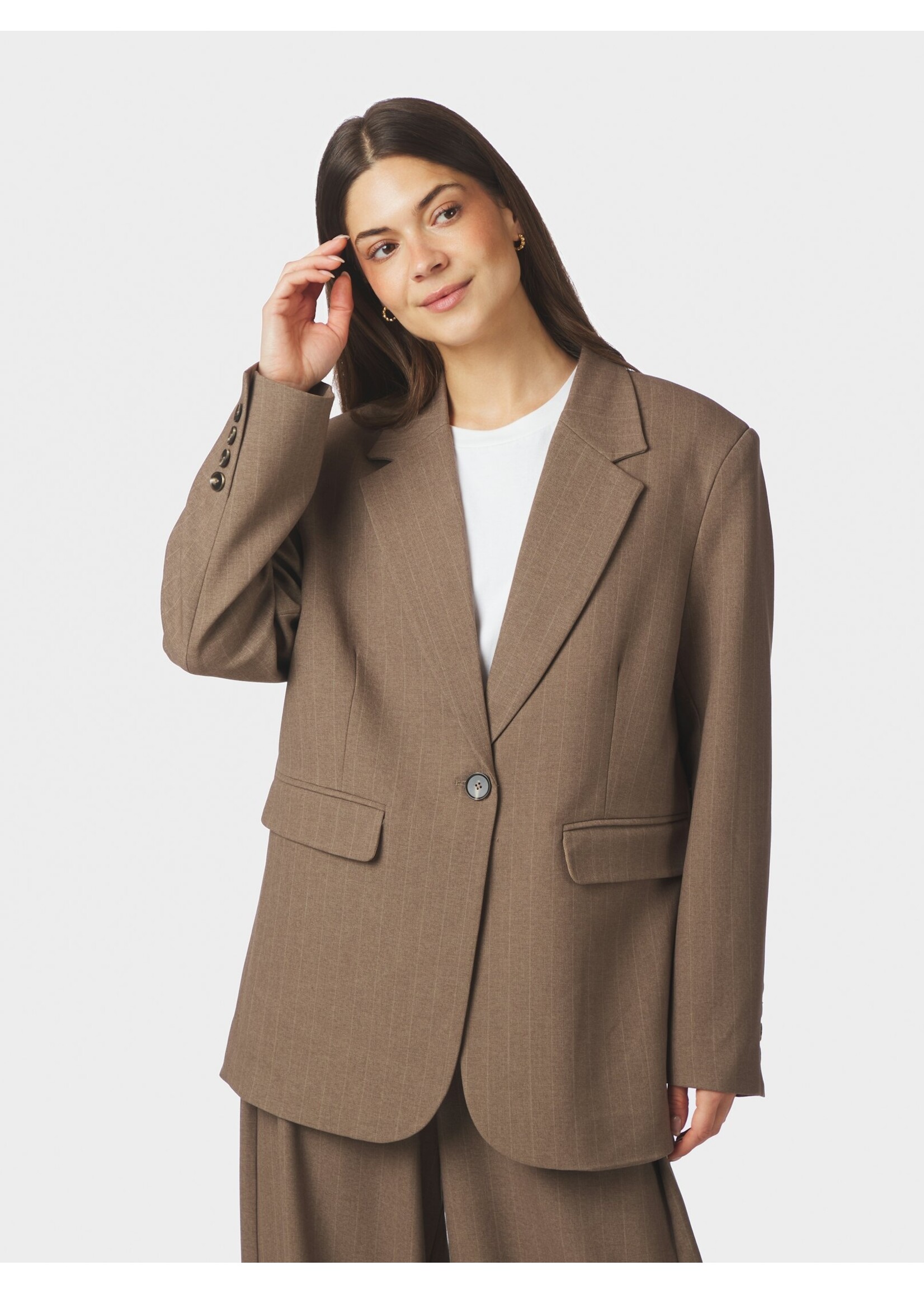 Neo Noir Neo Noir, Gaby Pinstripe Blazer, Taupe, size: