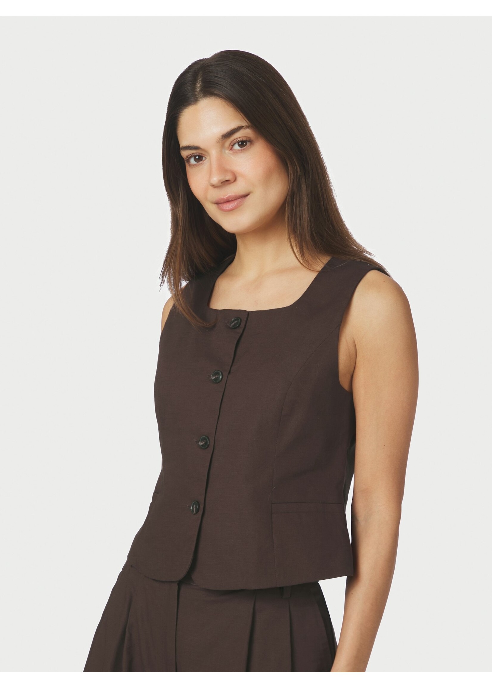 Neo Noir Neo Noir, Yula Linen Waistcoat, Dark Brown, Size: