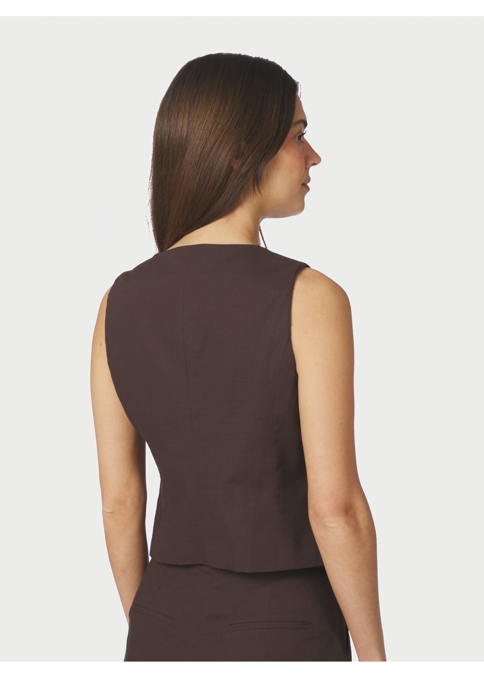 Neo Noir Neo Noir, Yula Linen Waistcoat, Dark Brown, Size: