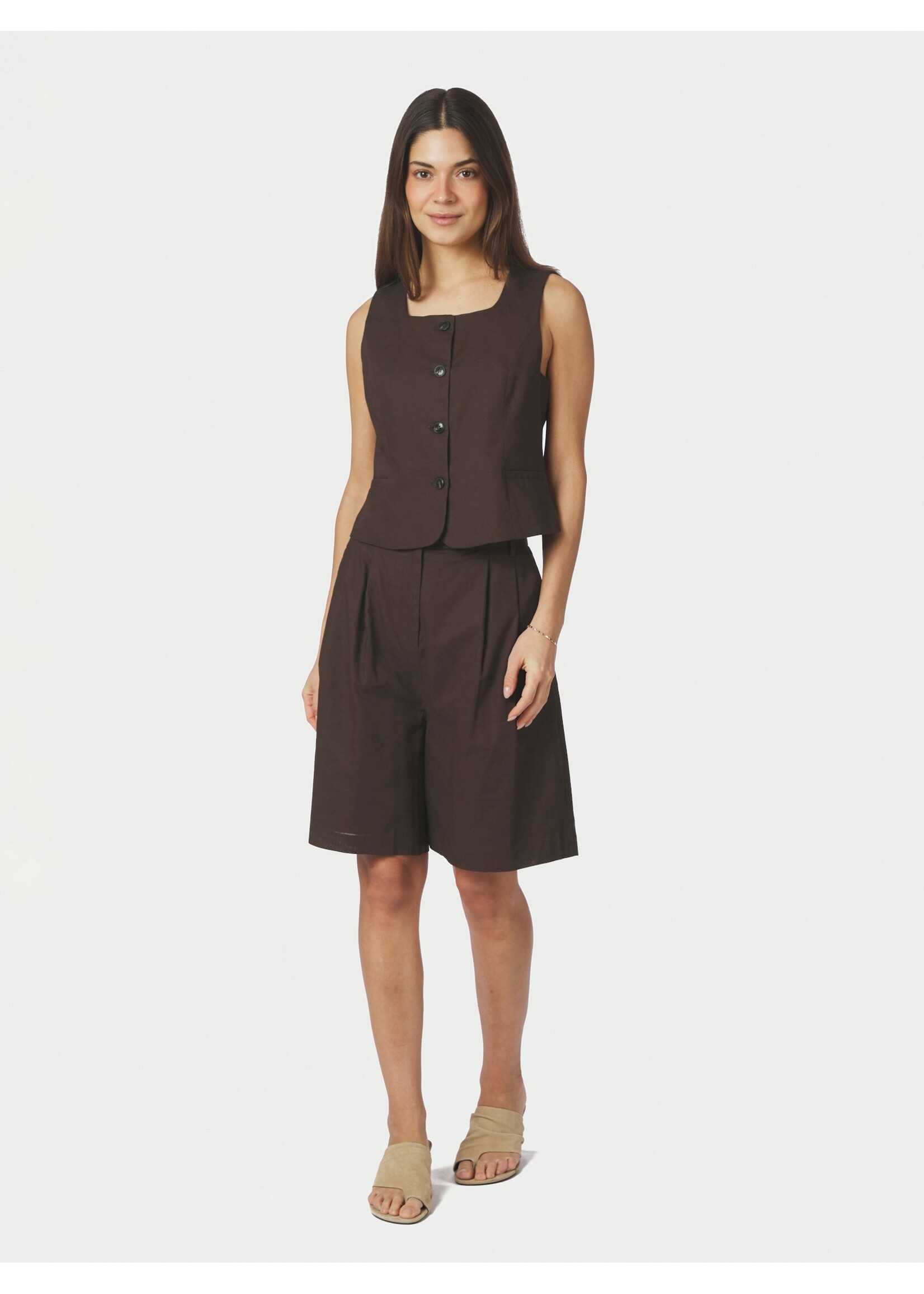 Neo Noir Neo Noir, Yula Linen Waistcoat, Dark Brown, Size: