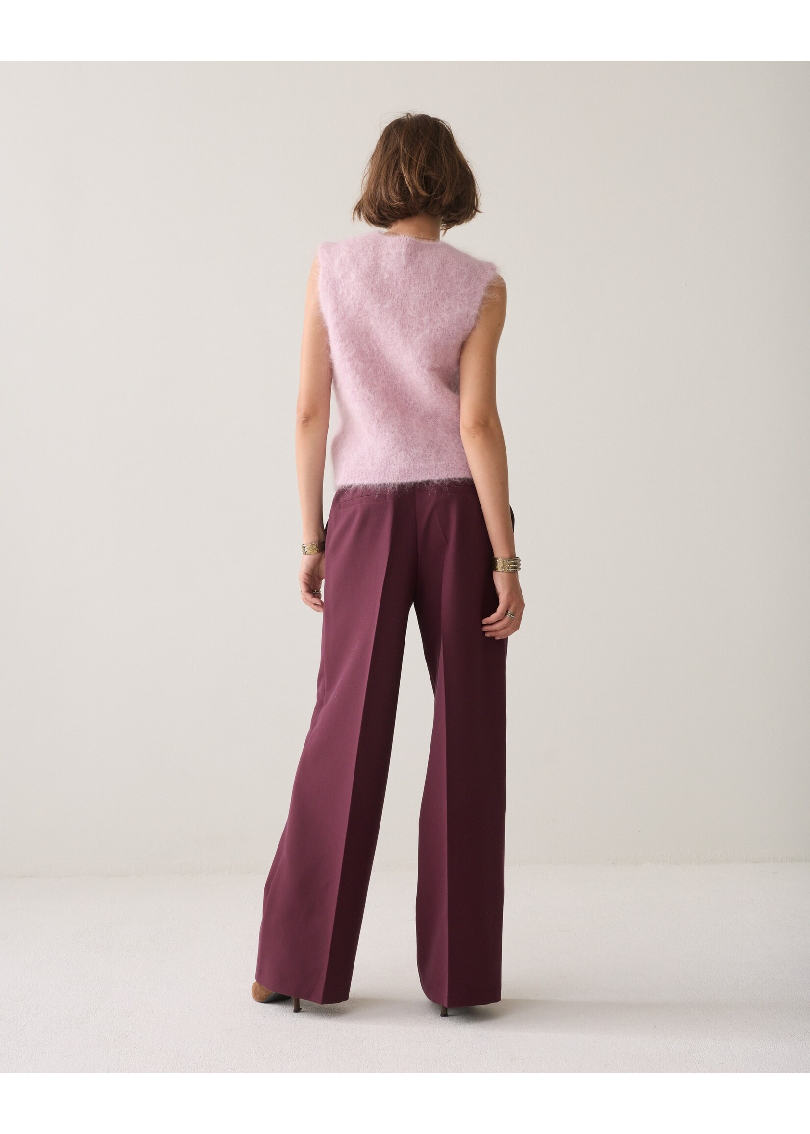 Summum Summum, Trousers Foam uni, Dark burgundy, Size: