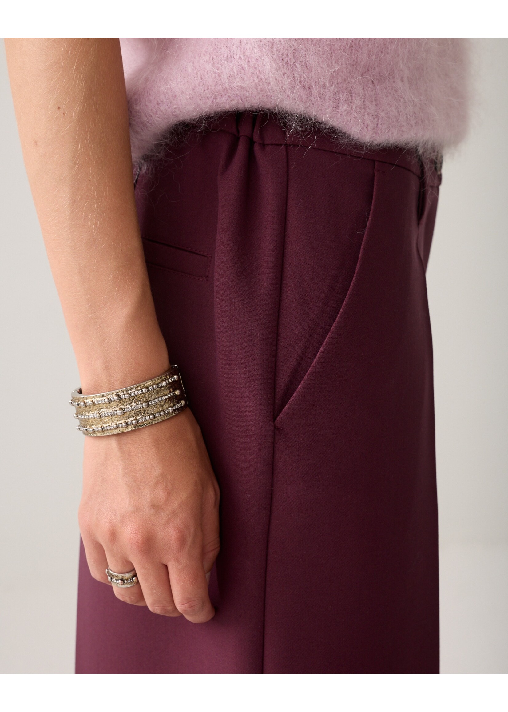 Summum Summum, Trousers Foam uni, Dark burgundy, Size: