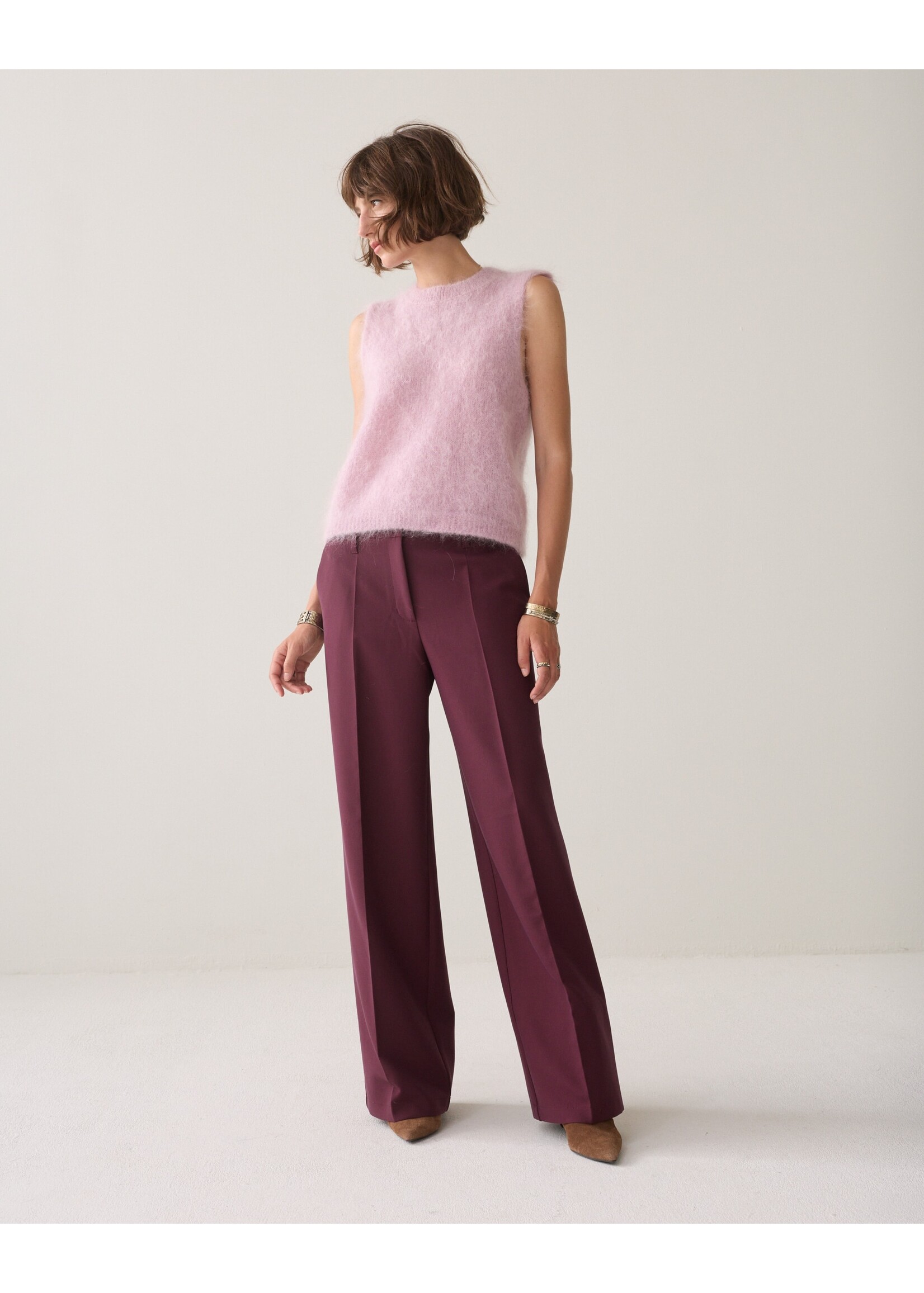 Summum Summum, Trousers Foam uni, Dark burgundy, Size: