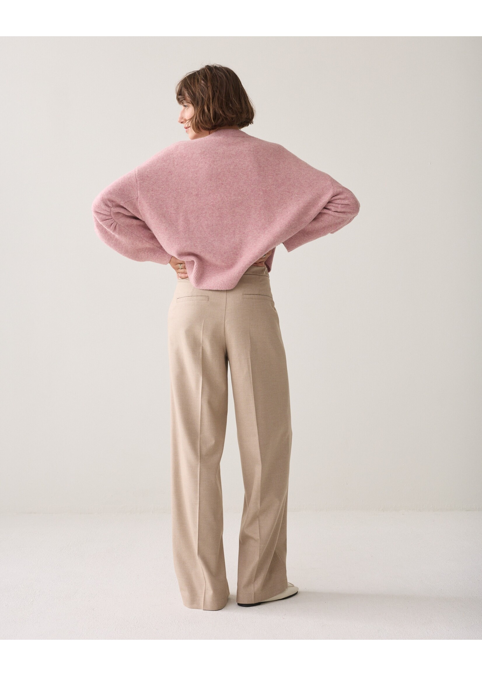 Summum Summum, Trousers wide leg Twill melange, Light taupe, Size;