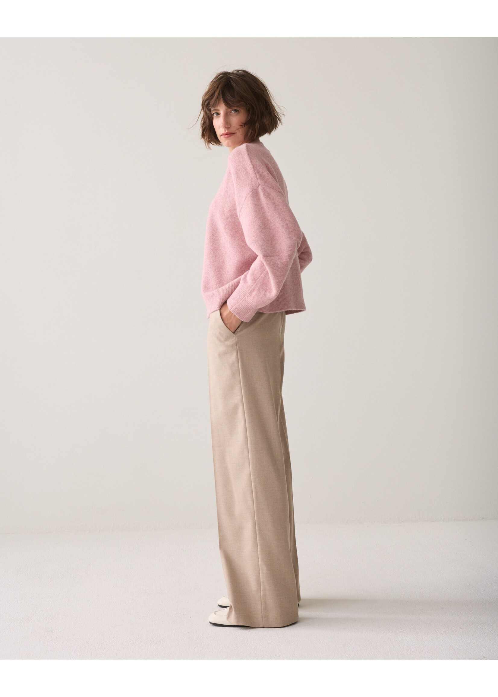 Summum Summum, Trousers wide leg Twill melange, Light taupe, Size;
