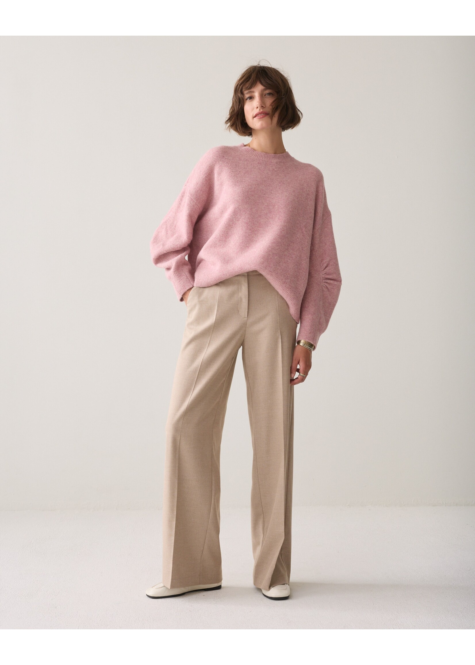 Summum Summum, Trousers wide leg Twill melange, Light taupe, Size;