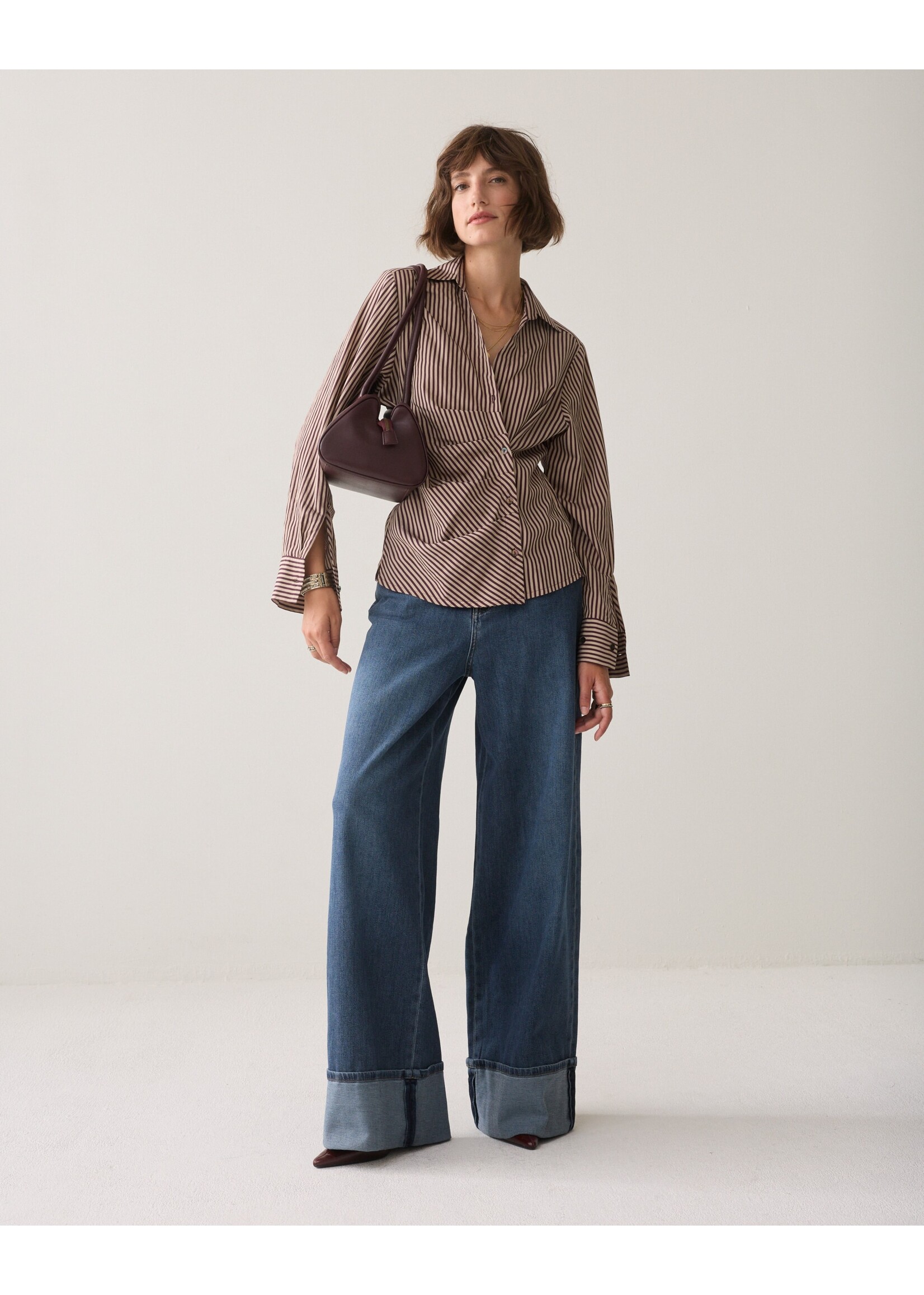Summum Summum, Blouse Two tone stripe small, Dark Burgundy, size: