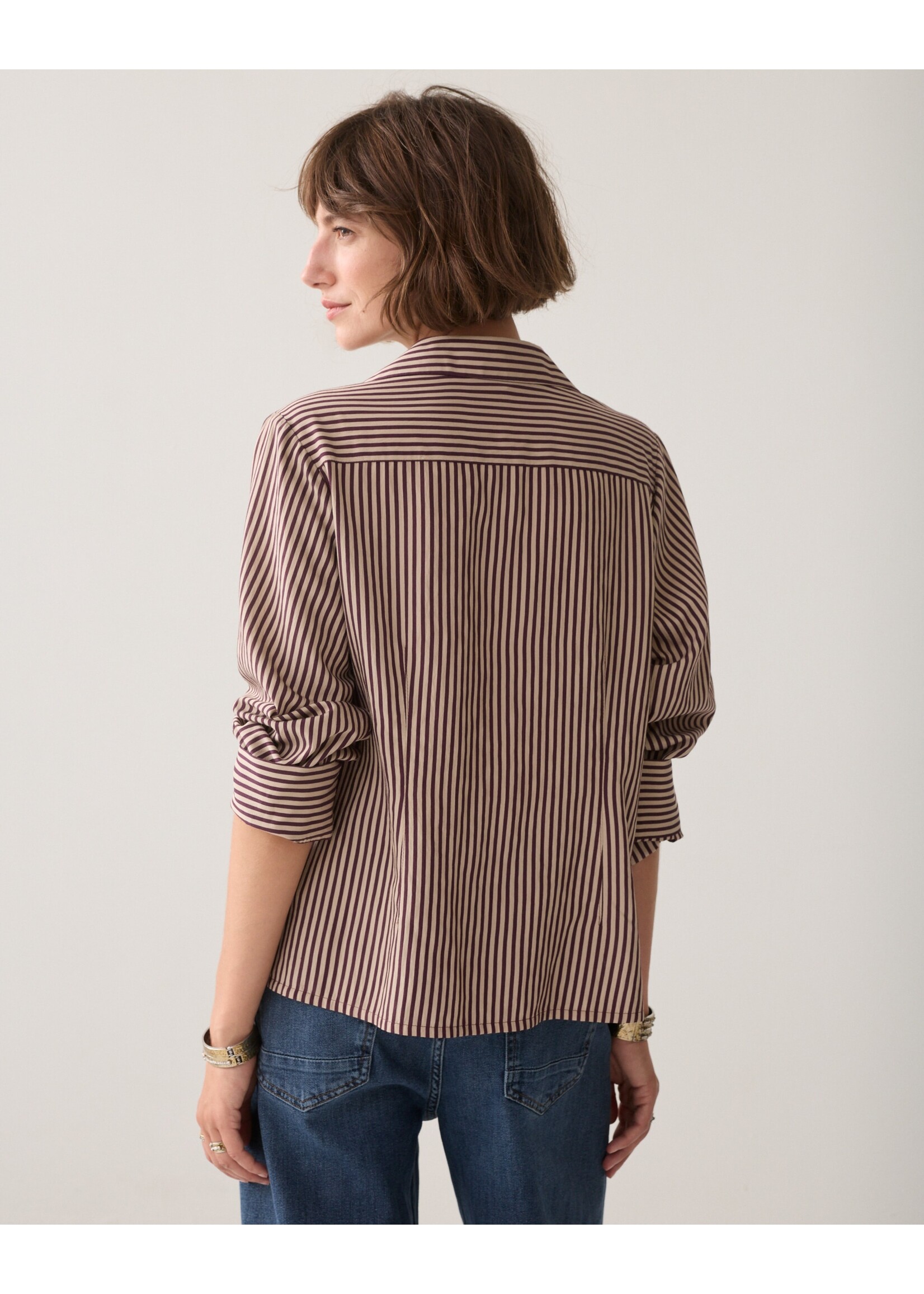 Summum Summum, Blouse Two tone stripe small, Dark Burgundy, size: