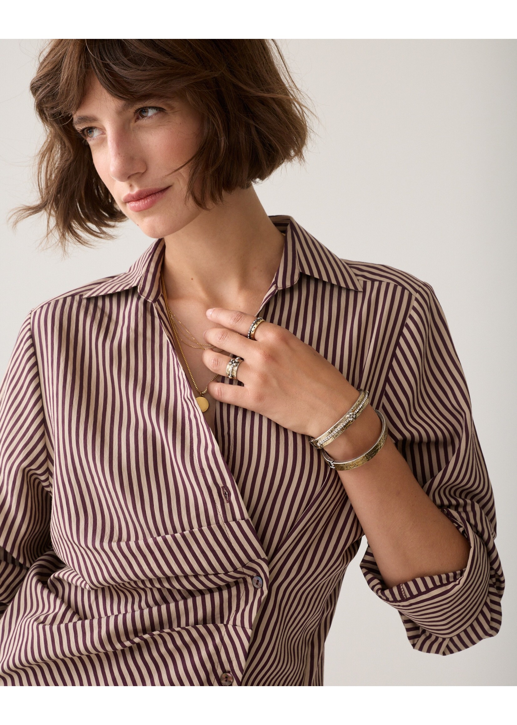 Summum Summum, Blouse Two tone stripe small, Dark Burgundy, size: