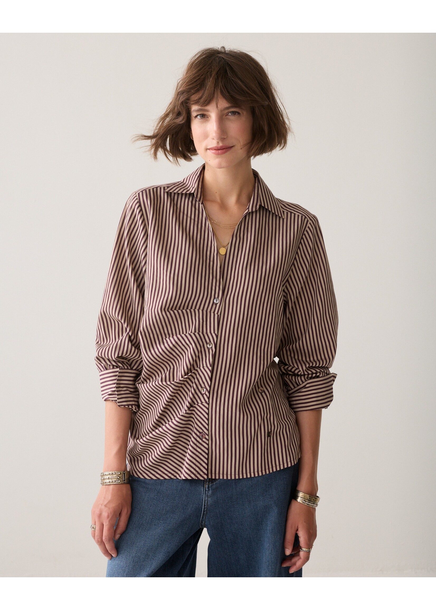 Summum Summum, Blouse Two tone stripe small, Dark Burgundy, size: