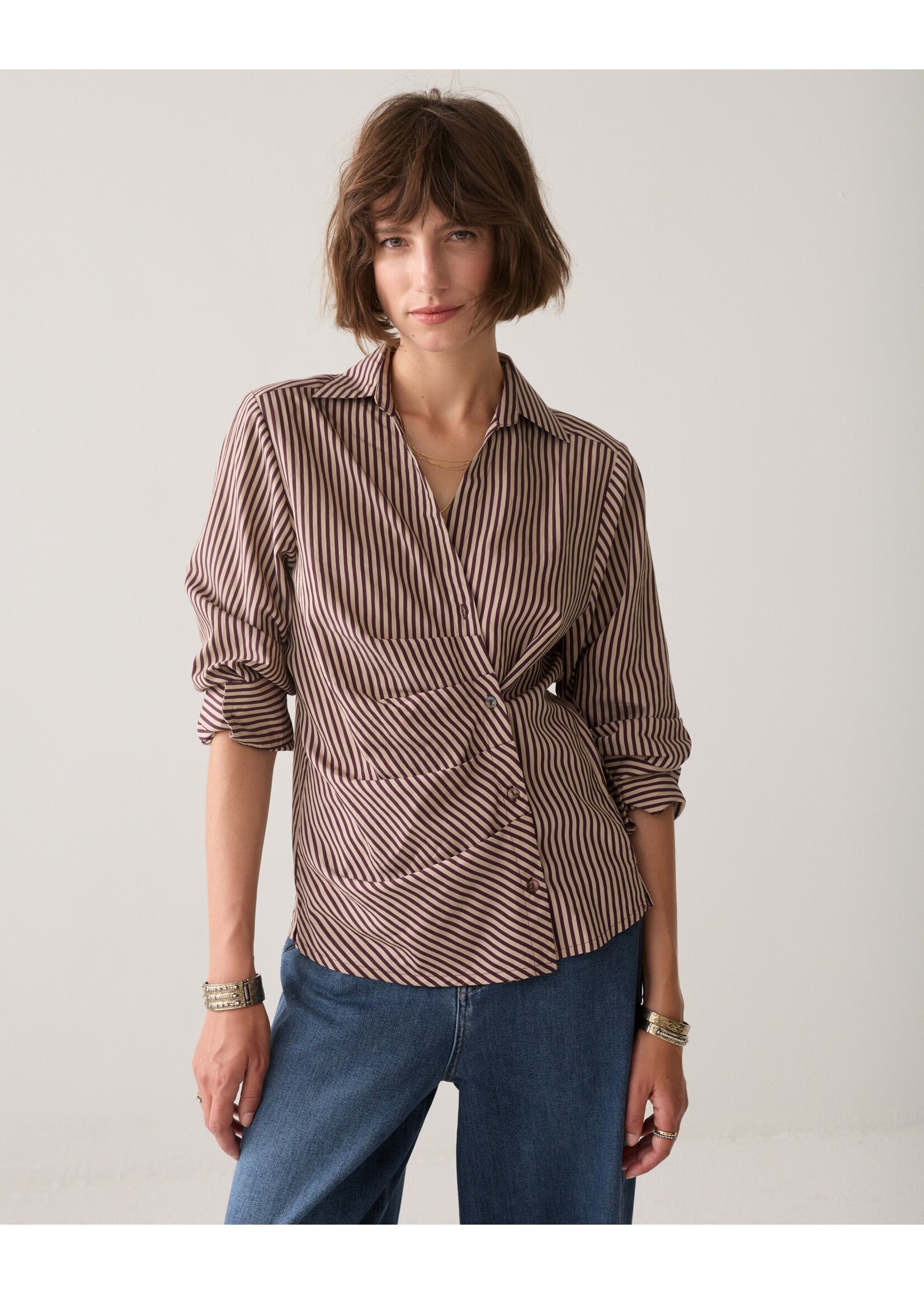 Summum Summum, Blouse Two tone stripe small, Dark Burgundy, size: