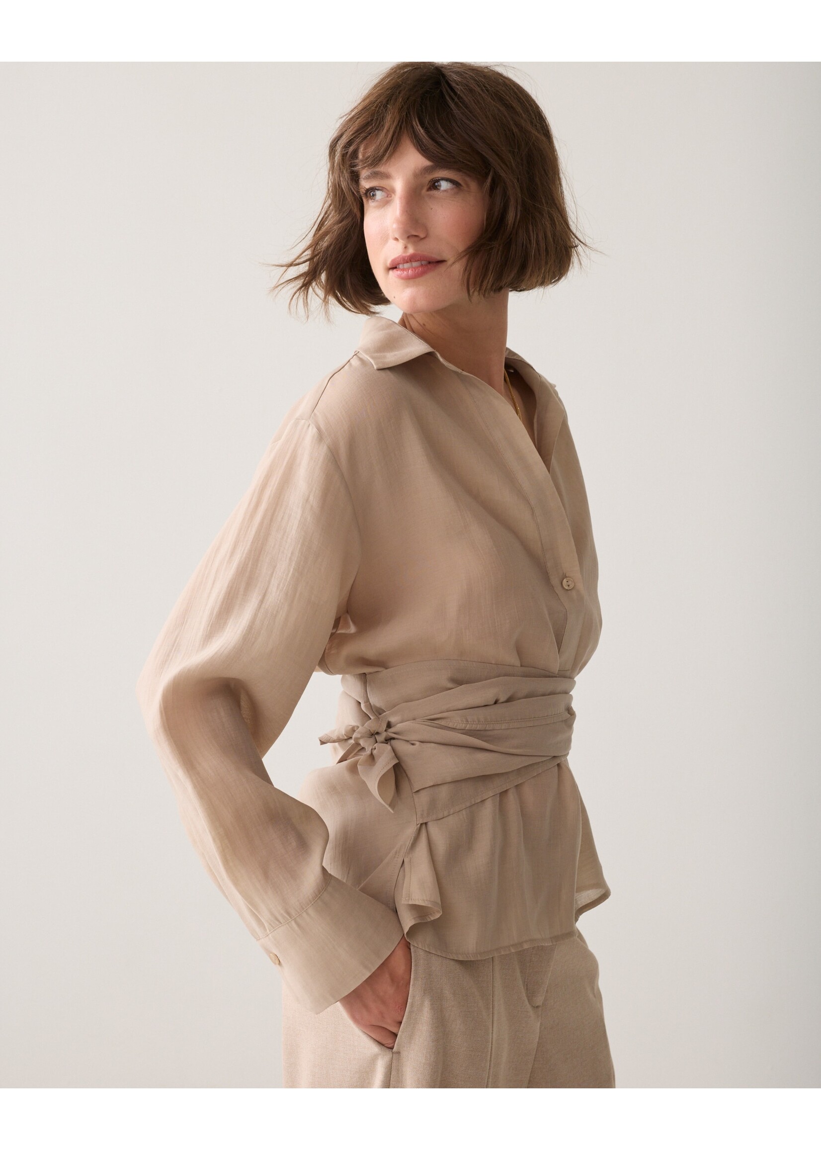 Summum Summum, Blouse wrap Lyocell blend, Light taupe, Size: