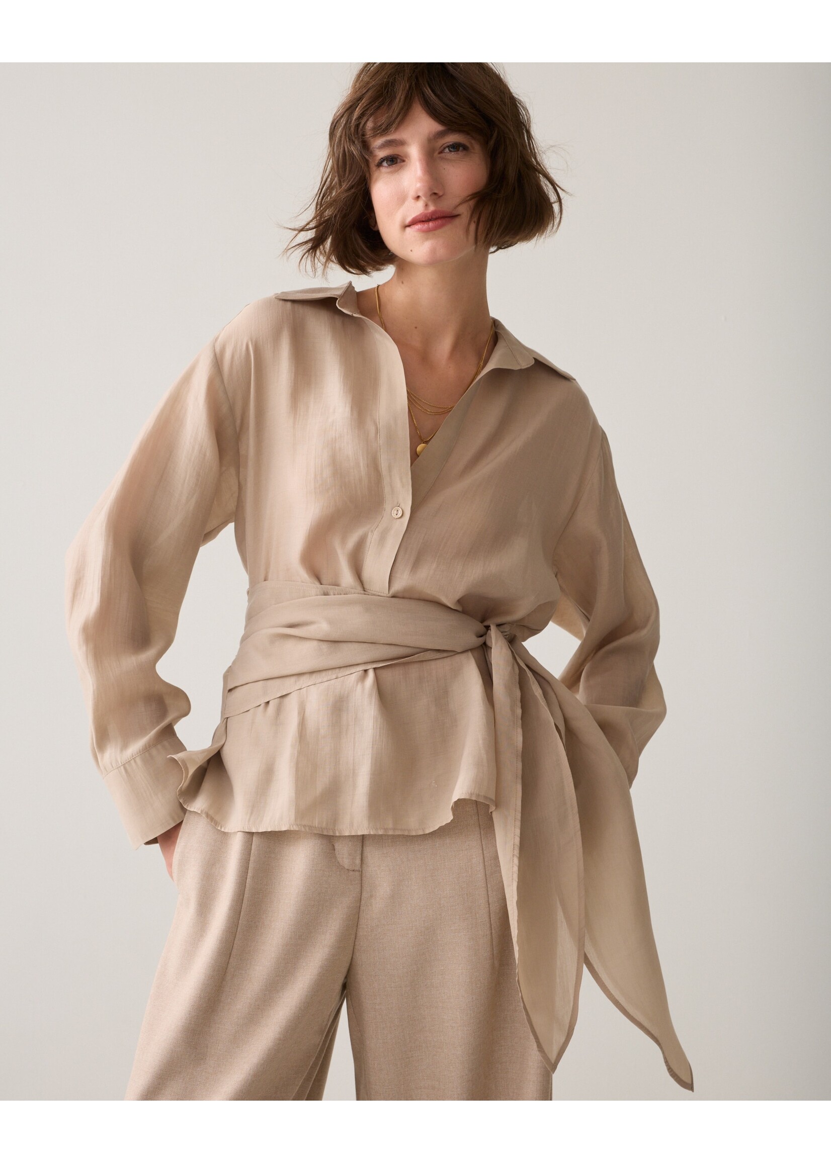 Summum Summum, Blouse wrap Lyocell blend, Light taupe, Size: