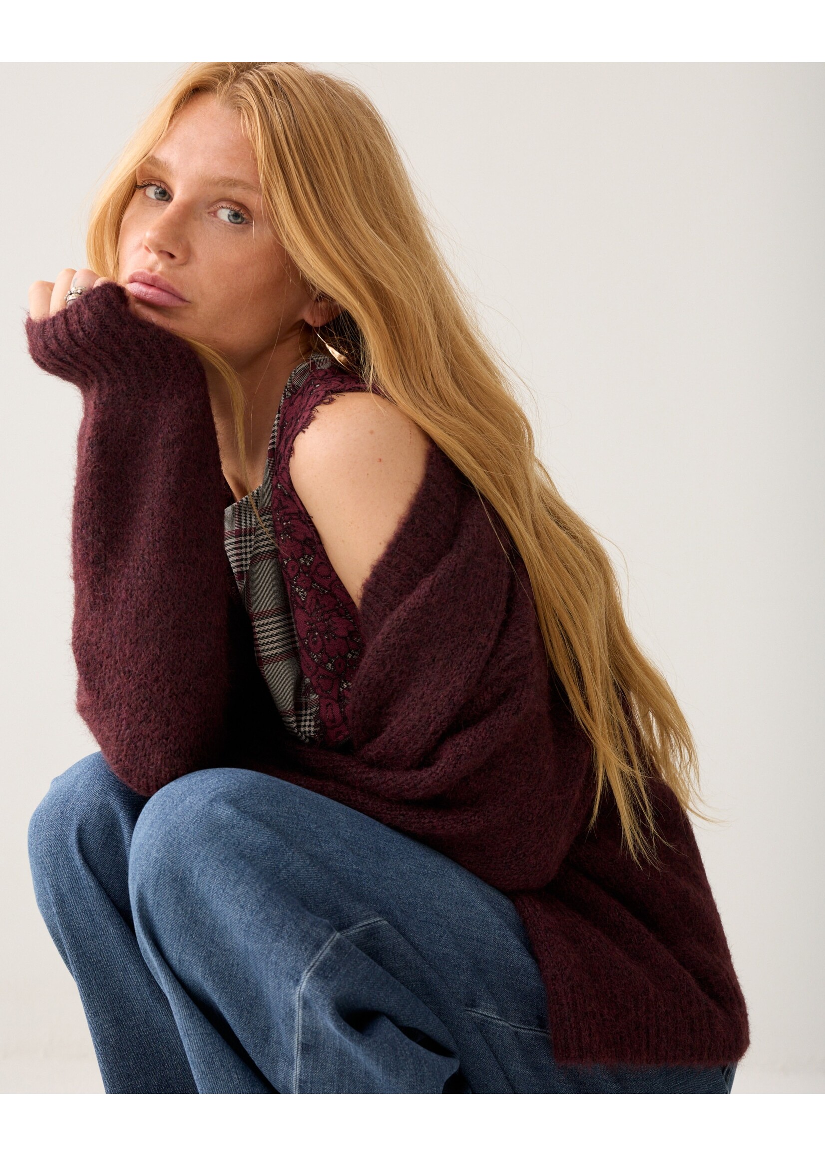 Summum Summum, Puff sleeve cardigan, Dark burgundy, Size: