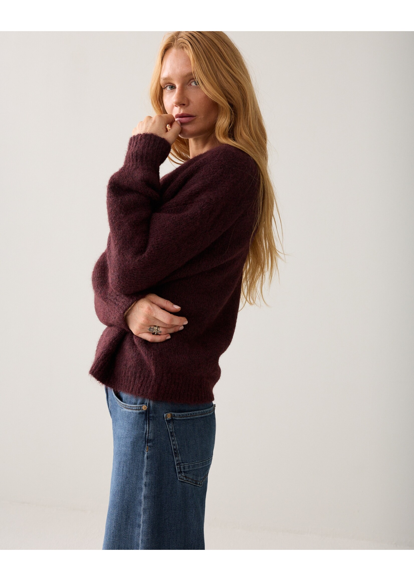 Summum Summum, Puff sleeve cardigan, Dark burgundy, Size: