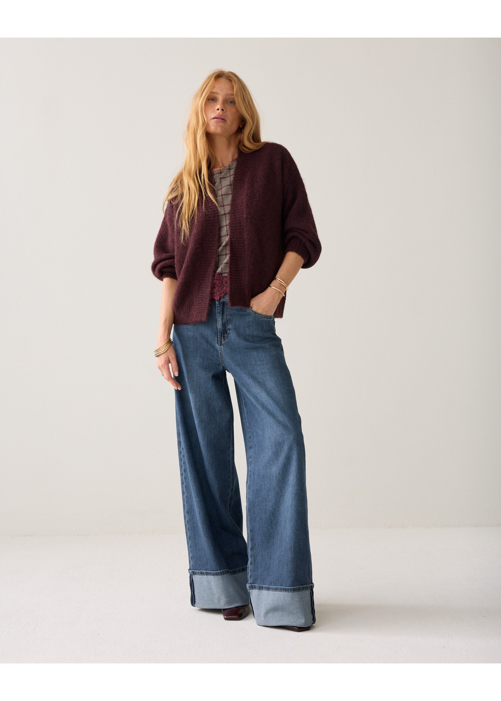 Summum Summum, Puff sleeve cardigan, Dark burgundy, Size: