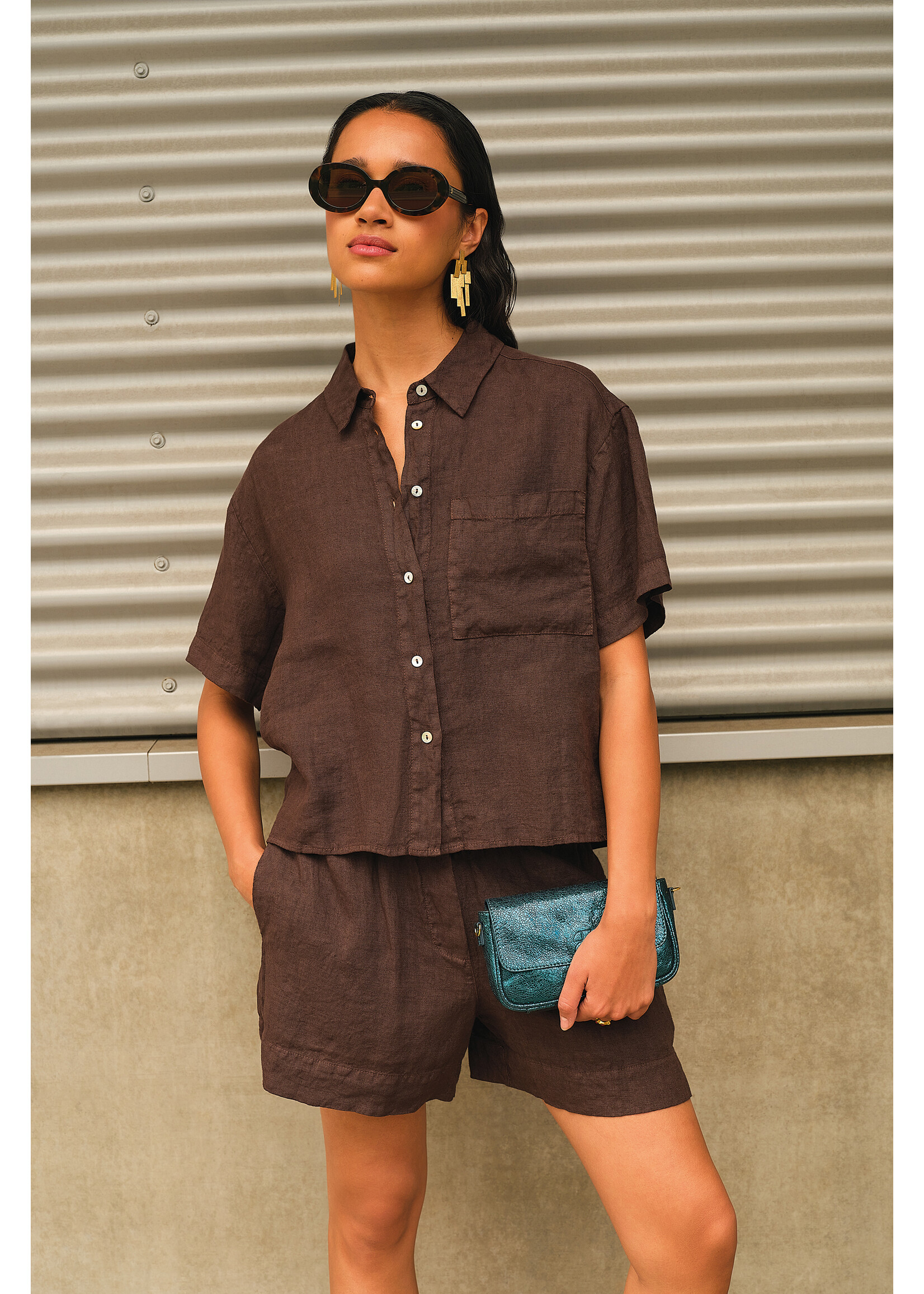 By-Bar By-Bar, lio linen shorts, Espresso, Size: