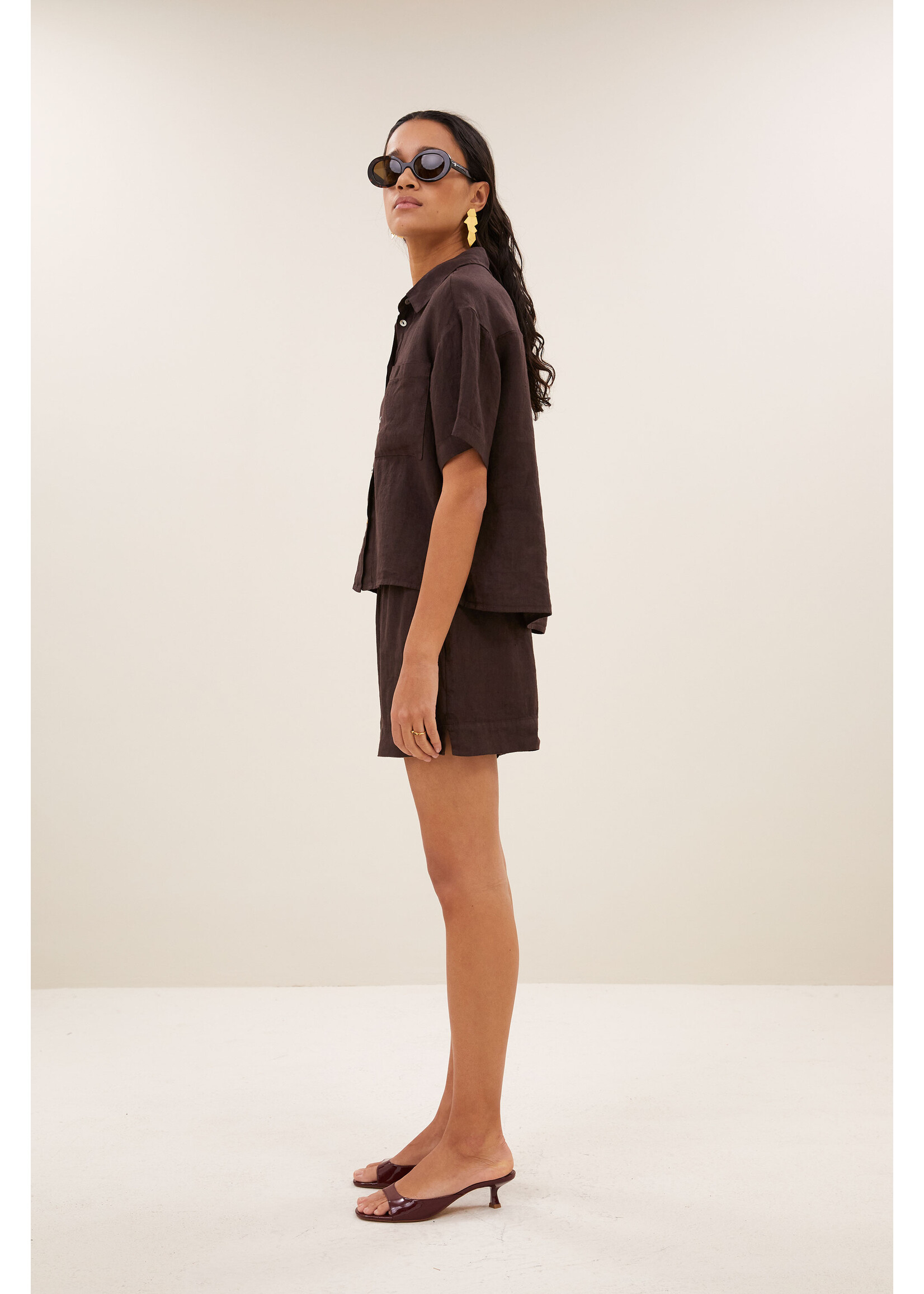 By-Bar By-Bar, lio linen shorts, Espresso, Size: