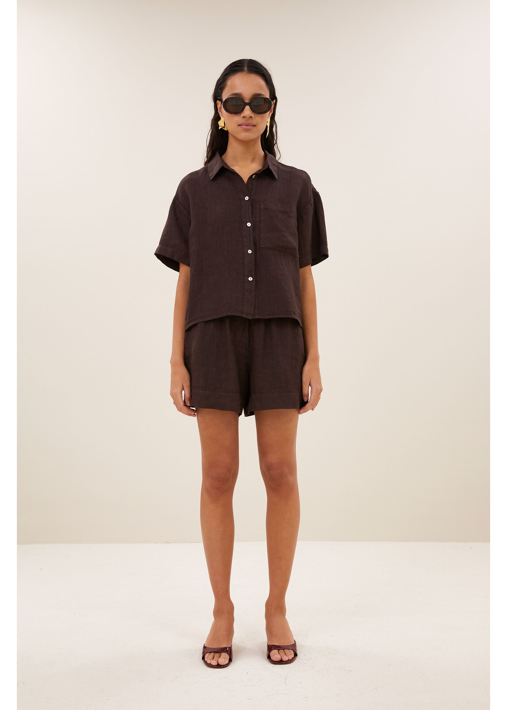 By-Bar By-Bar, mara linen blouse, espresso, Size: