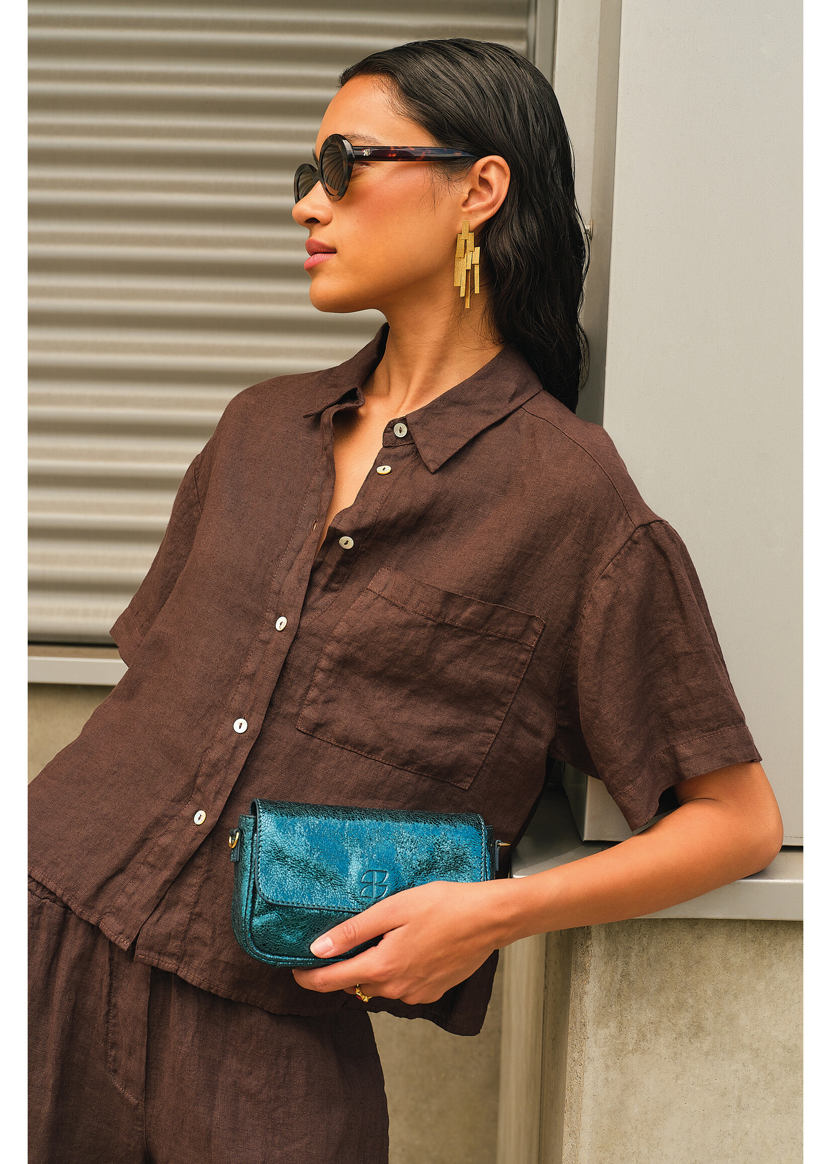 By-Bar By-Bar, mara linen blouse, espresso, Size: