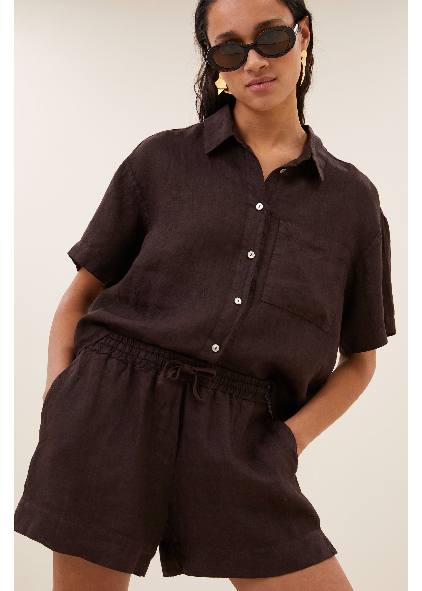 By-Bar By-Bar, mara linen blouse, espresso, Size: