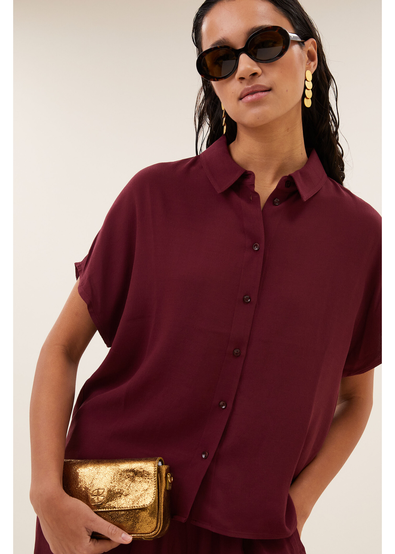 By-Bar By-Bar, barley viscose blouse, Wine, Size: