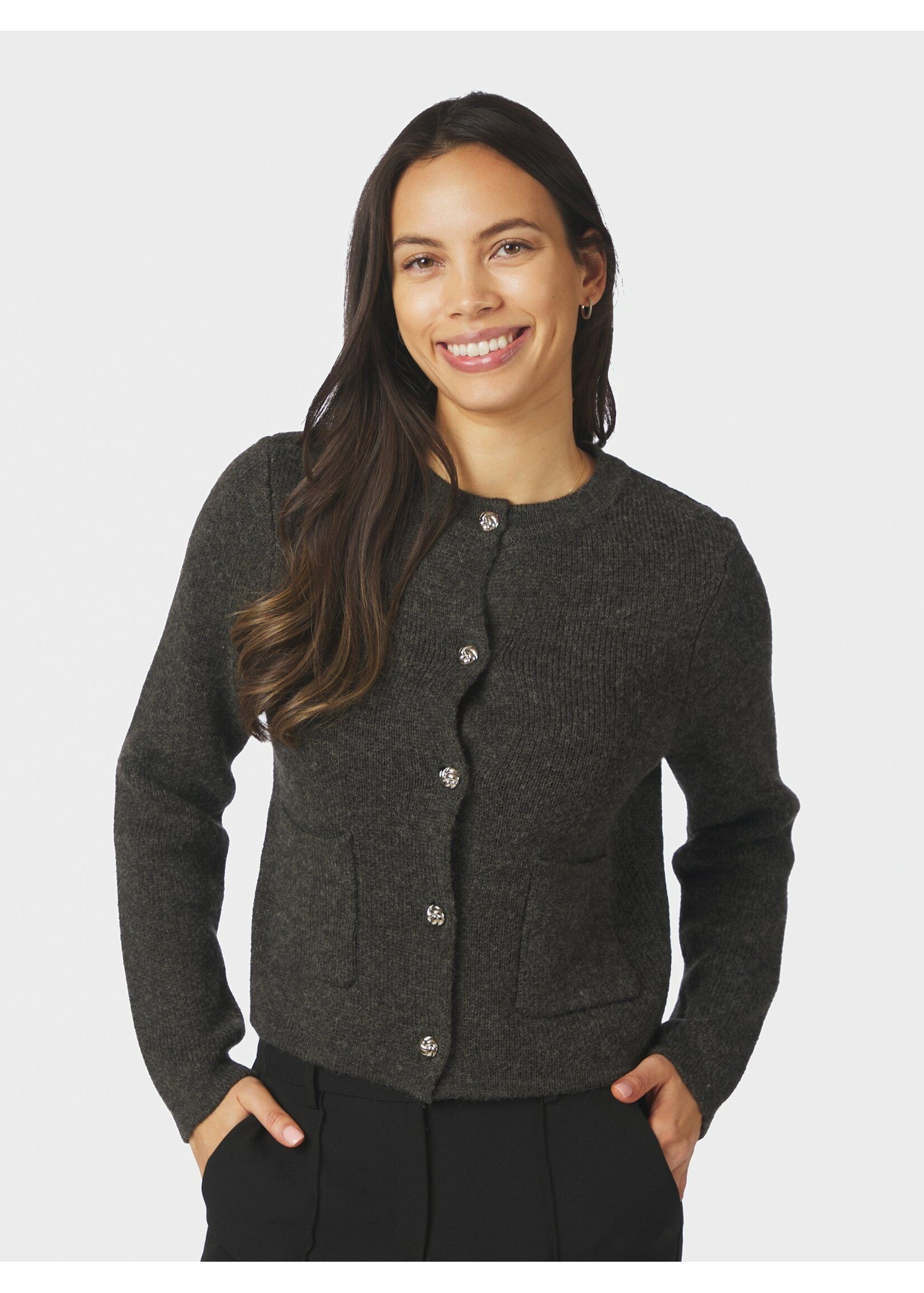 Neo Noir Neo Noir, Elbie Knit Cardigan, Antracit, Size:
