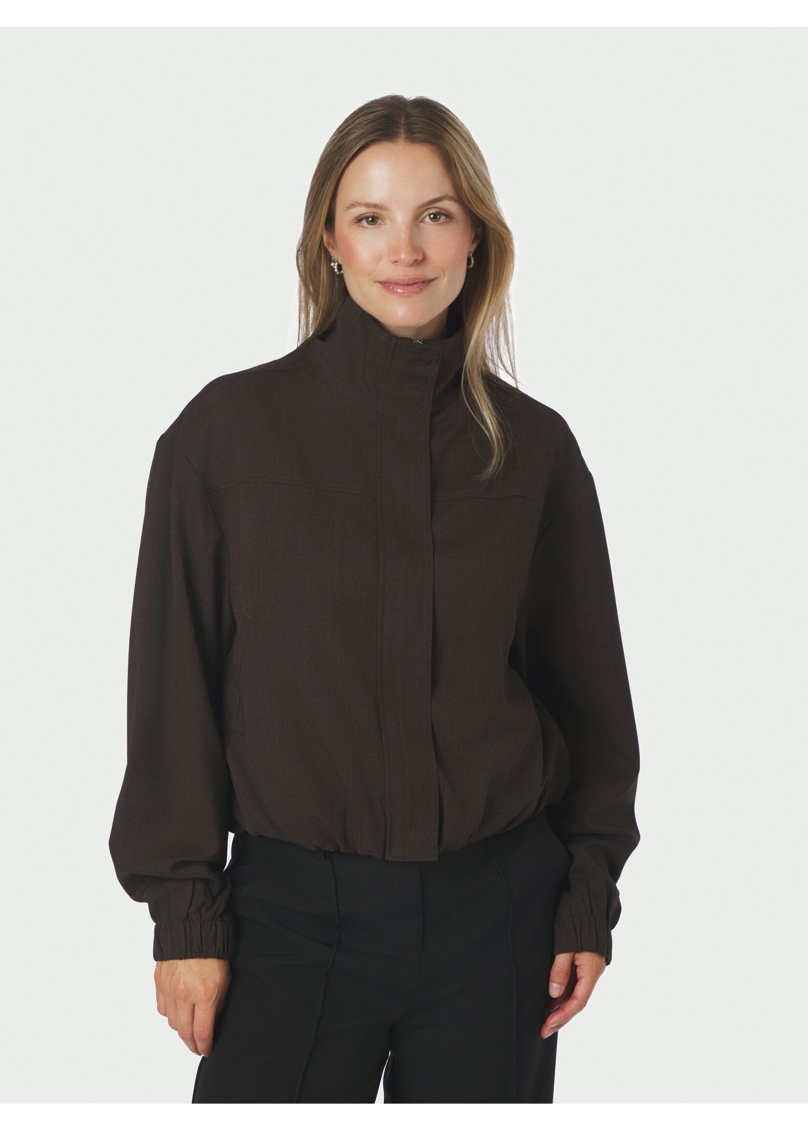 Neo Noir Neo Noir, Felicity Zip Blouse, Dark brown, size: