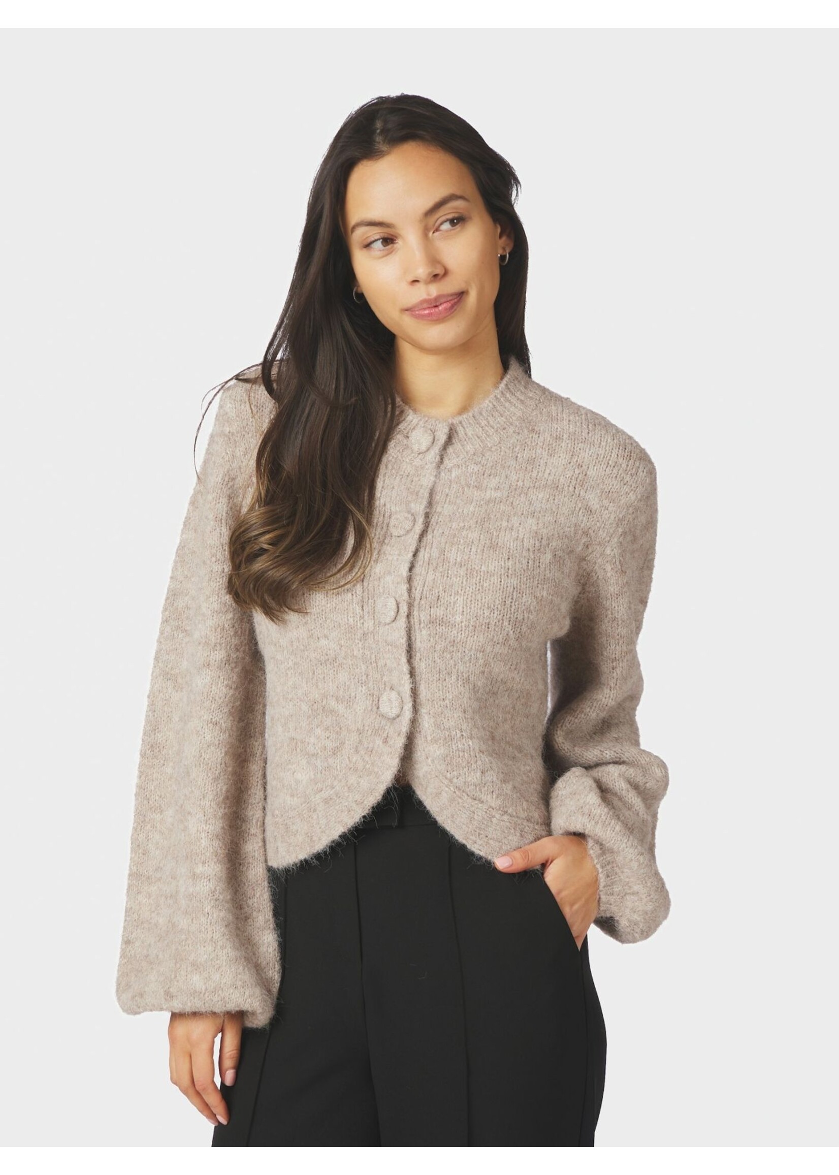 Neo Noir Neo Noir, Gio Fluffy Knit Cardigan, Beige melange, Size: