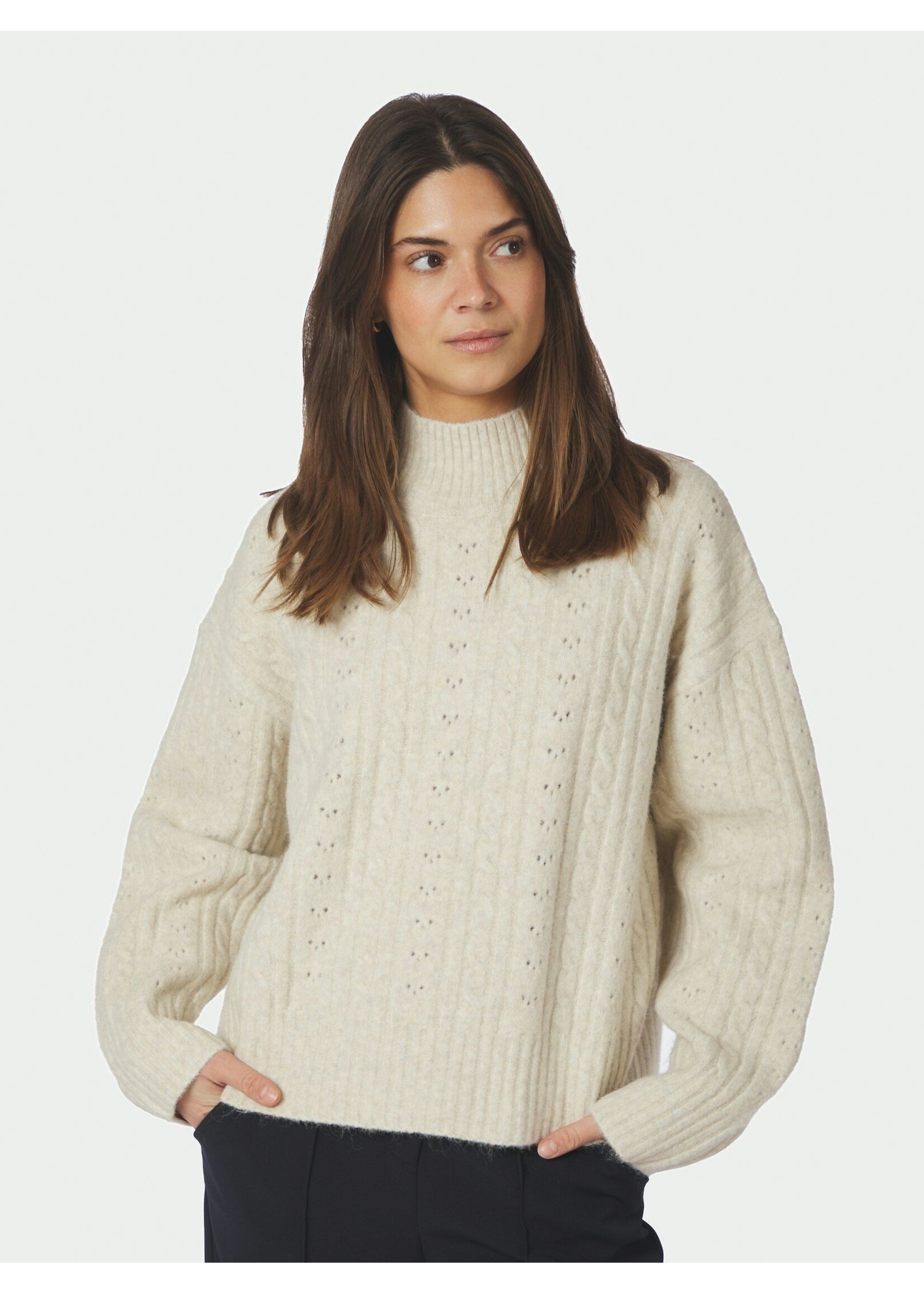 Neo Noir Neo Noir, Anda Cable Knit Blouse, Ivory, Size: