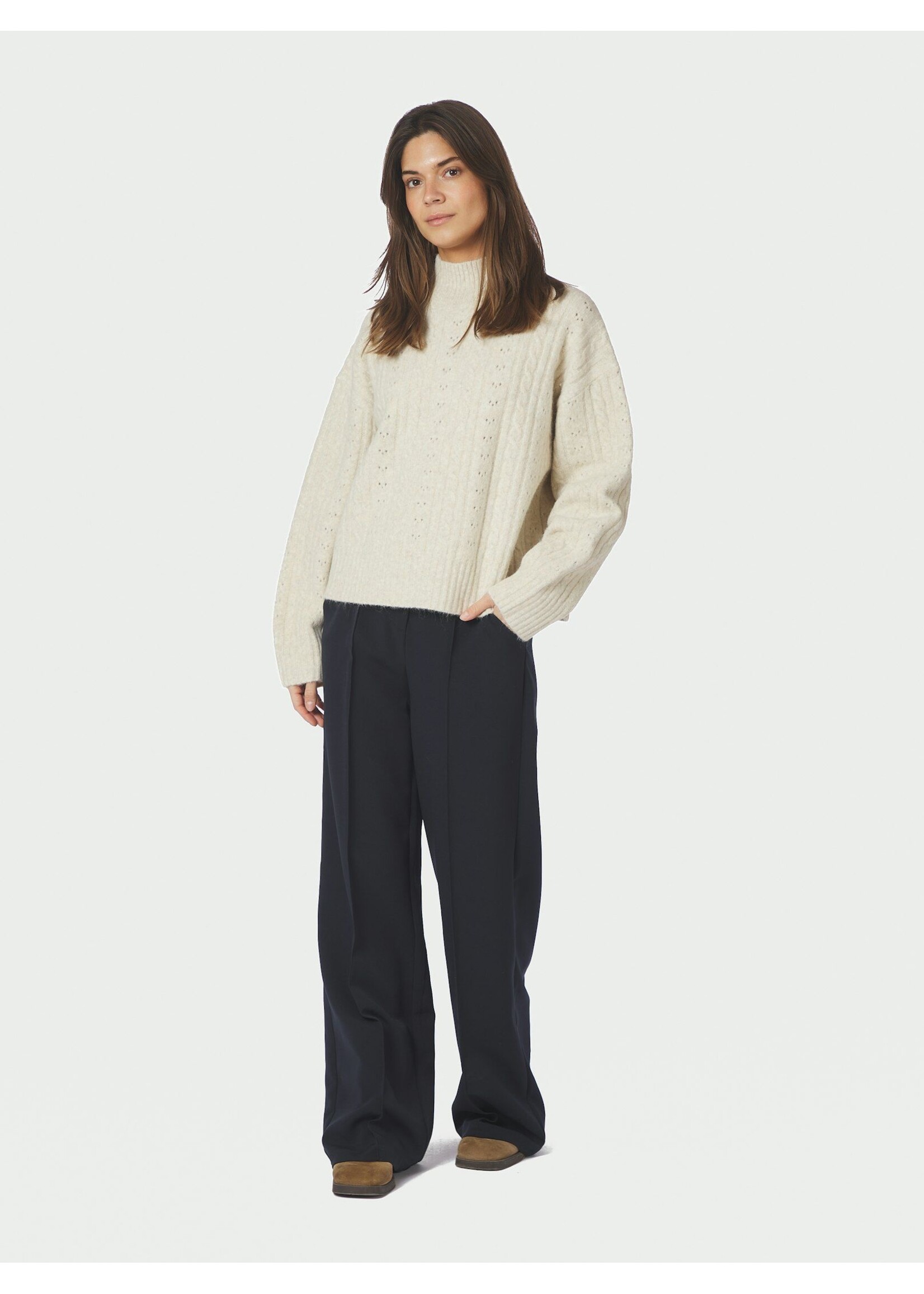 Neo Noir Neo Noir, Anda Cable Knit Blouse, Ivory, Size: