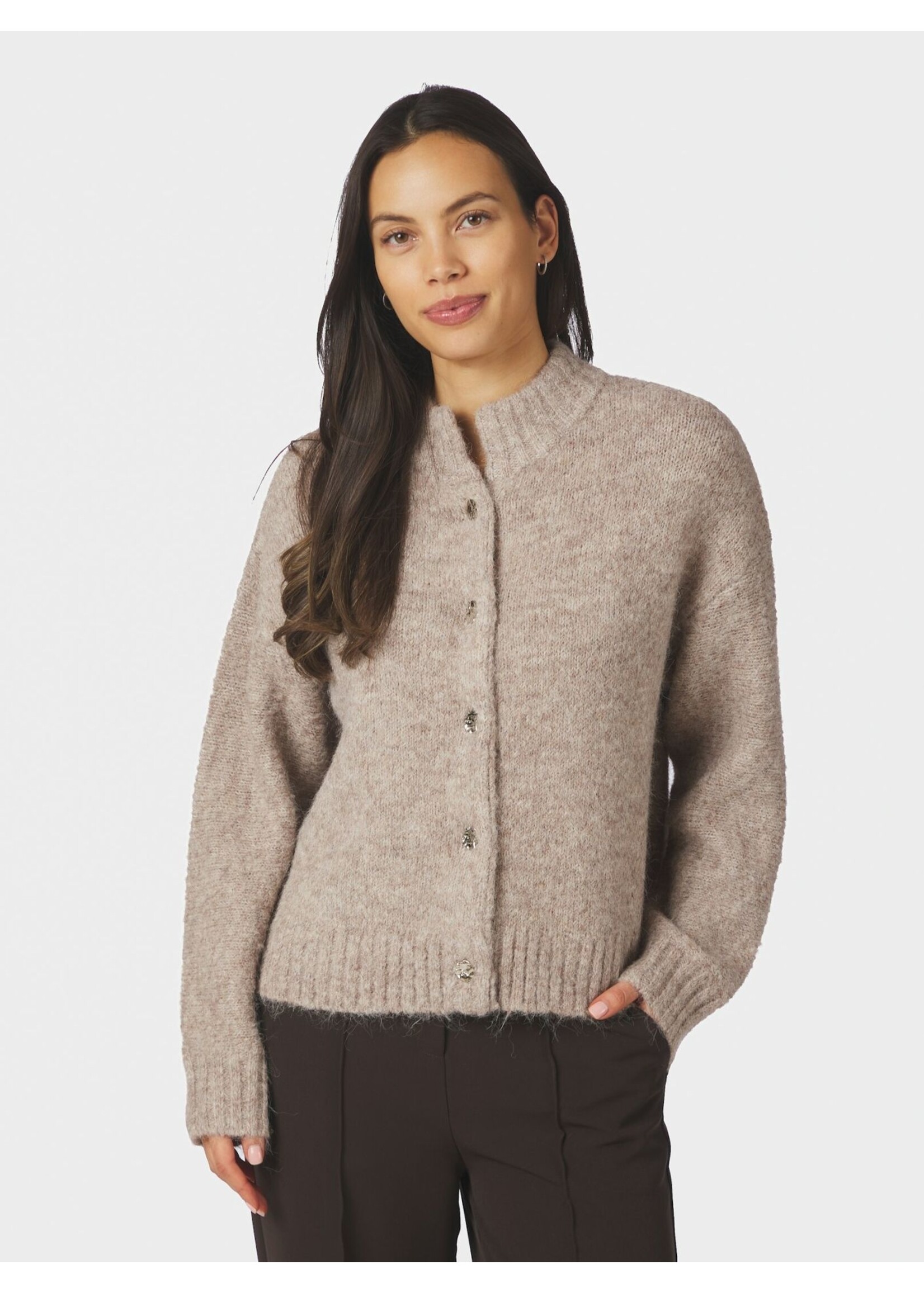 Neo Noir Neo Noir, Taura Fluffy Knit Cardigan , Beige melange, Size: