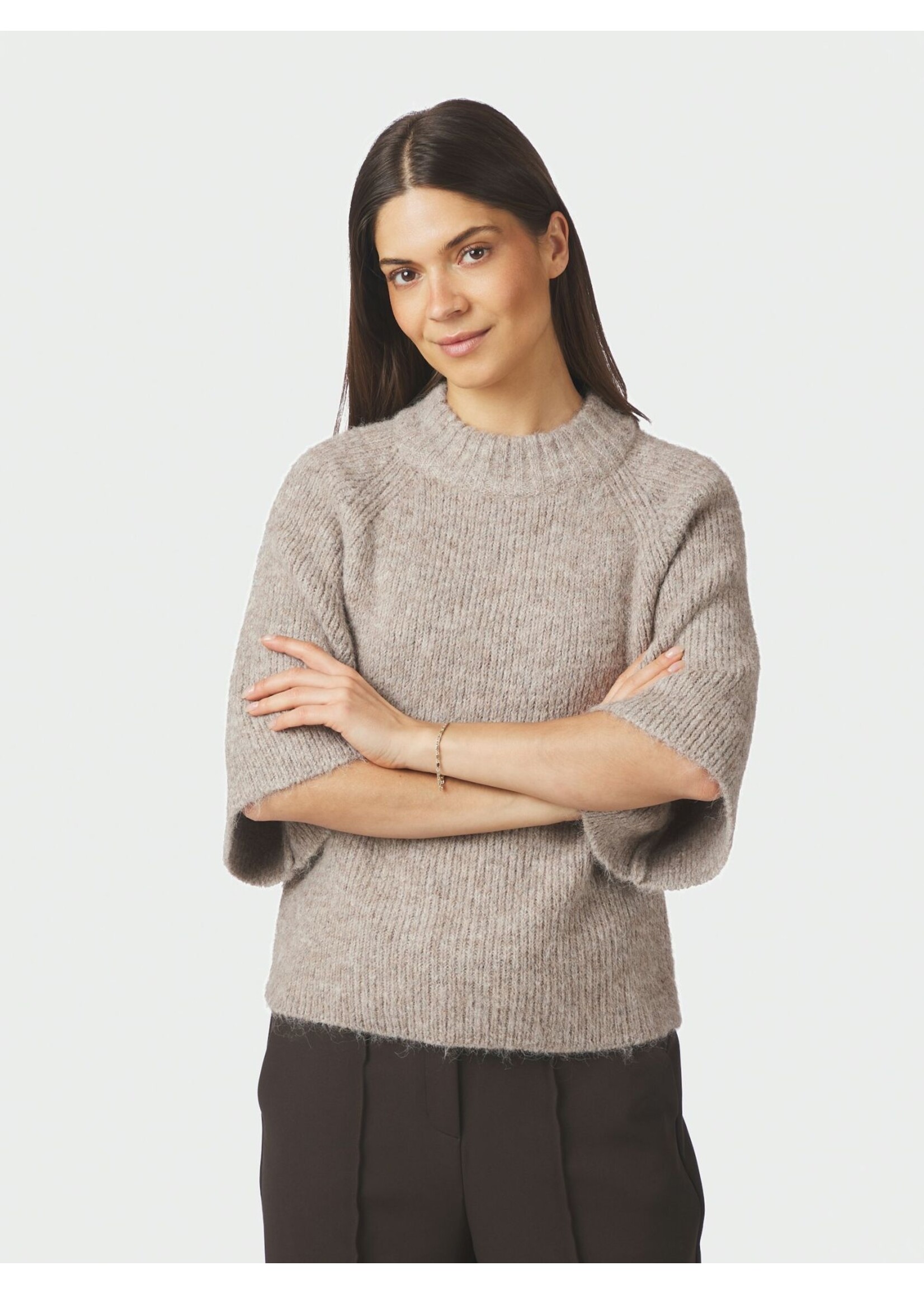 Neo Noir Neo Noir, Bandi Fluffy Knit Blouse, Beige melange, size: