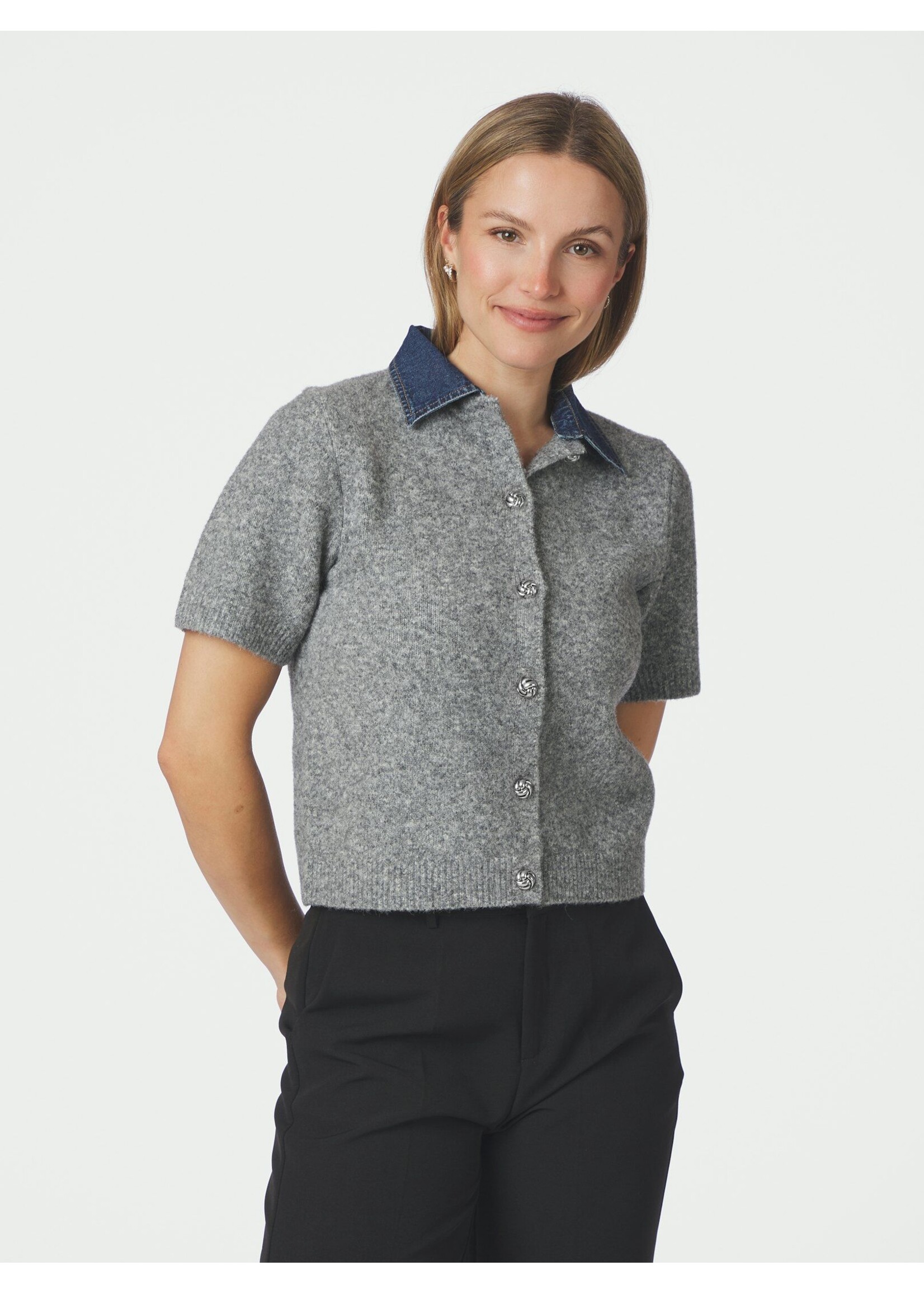 Neo Noir Neo Noir, Amoria Knit Cardigan, Grey melange, size: