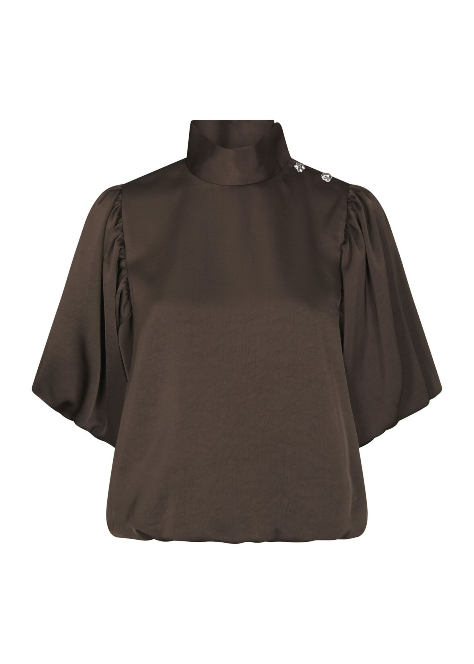 Neo Noir Neo Noir, Parisa Heavy Sateen Blouse, Dark brown, Size: