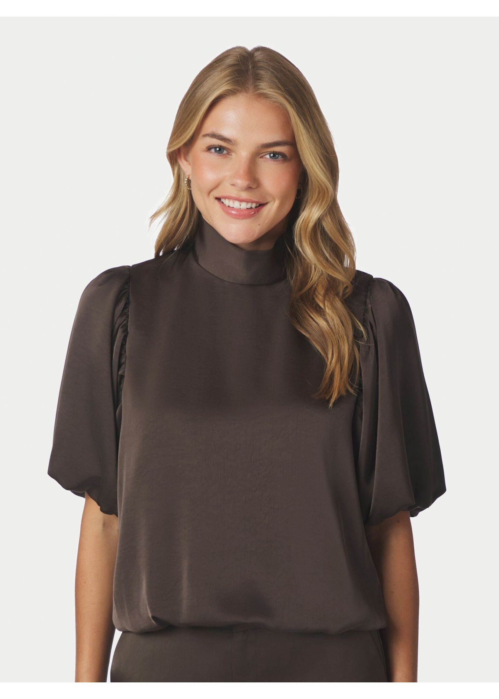 Neo Noir Neo Noir, Parisa Heavy Sateen Blouse, Dark brown, Size: