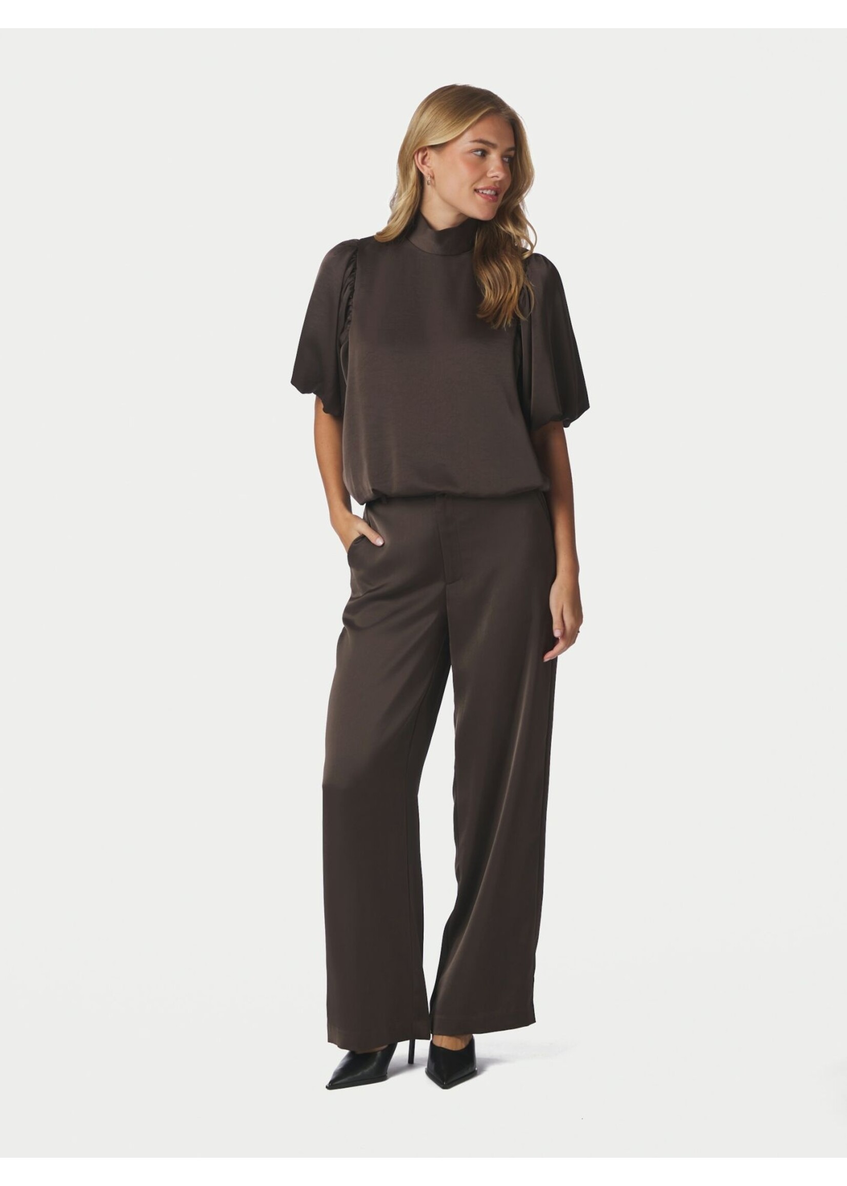 Neo Noir Neo Noir, Parisa Heavy Sateen Blouse, Dark brown, Size: