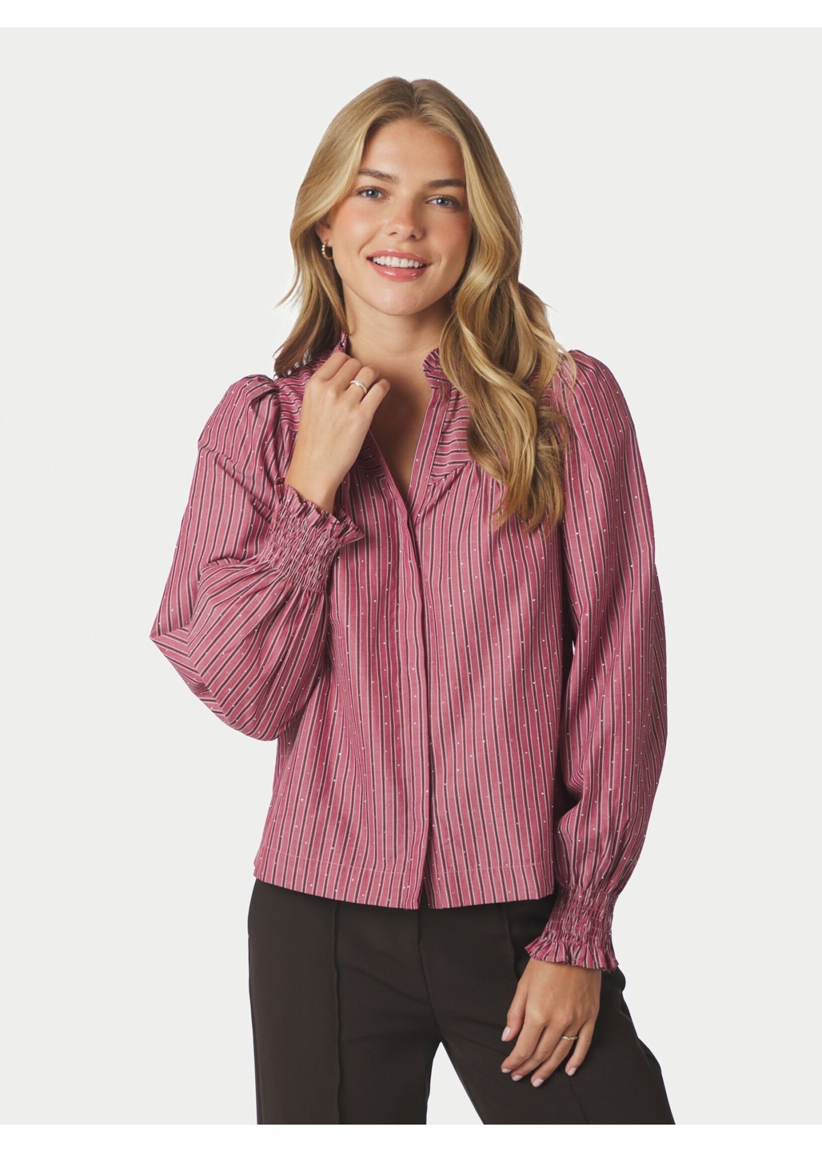 Neo Noir Neo Noir, Astrida Soft Stripe Stone Blouse, Dark Rose, Size: